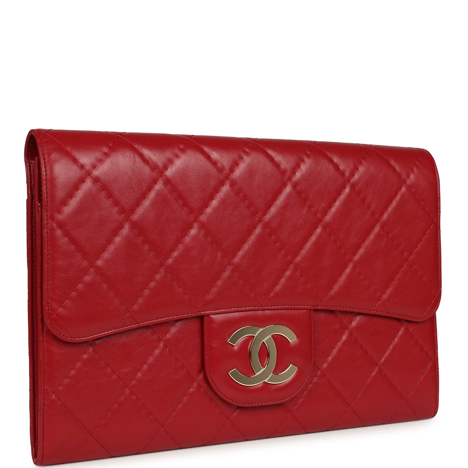 Chanel XXL CC Clutch Red Shiny Crumpled Calfskin Gold Hardware