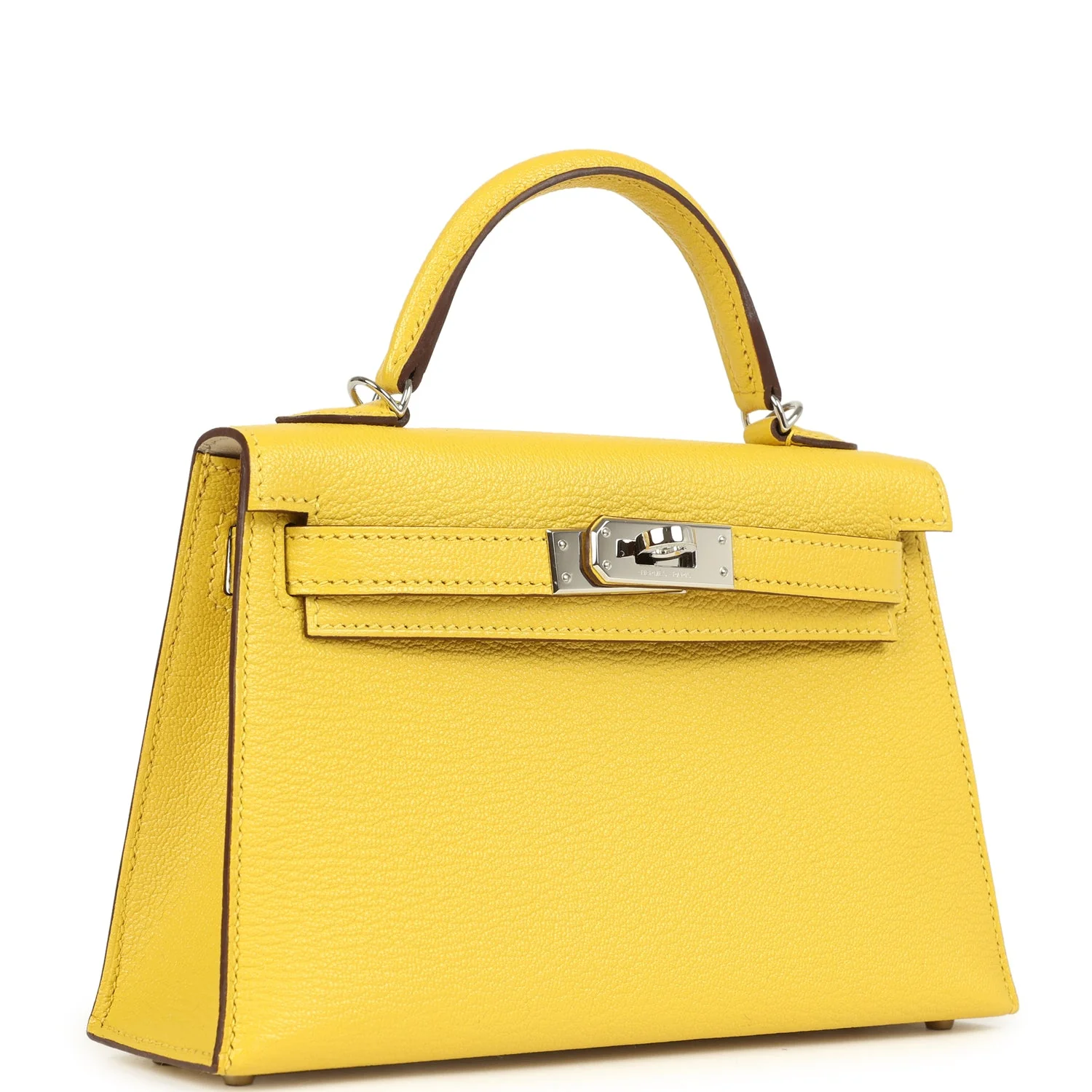 Pre-owned Hermes Kelly Sellier 20 Jaune de Naples Verso Chèvre Mysore Palladium Hardware