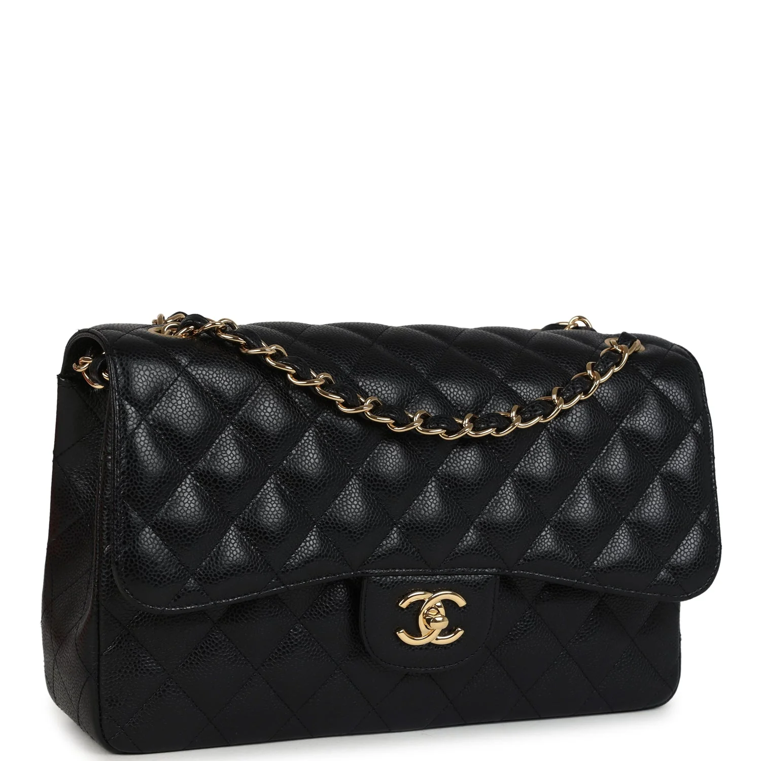 Pre-owned Chanel Jumbo Classic Double Flap Bag Black Caviar Gold Hardware