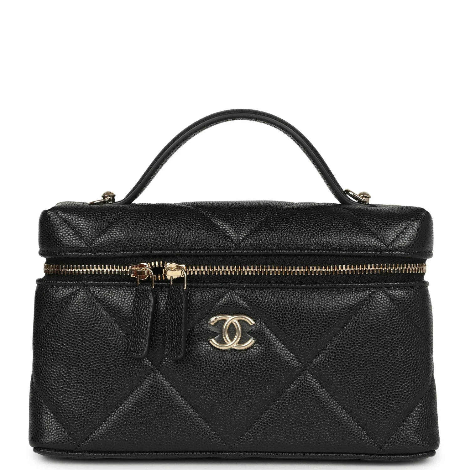 Chanel Top Handle Slim Vanity Case with Chain Black Shiny Caviar Light Gold Hardware