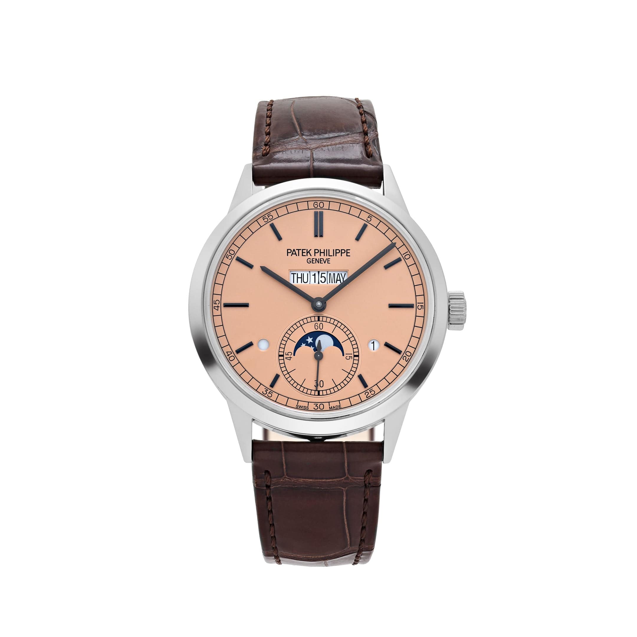 Patek Philippe Grand Complications 5236P-010 In-Line Perpetual Calendar Platinum Salmon Dial