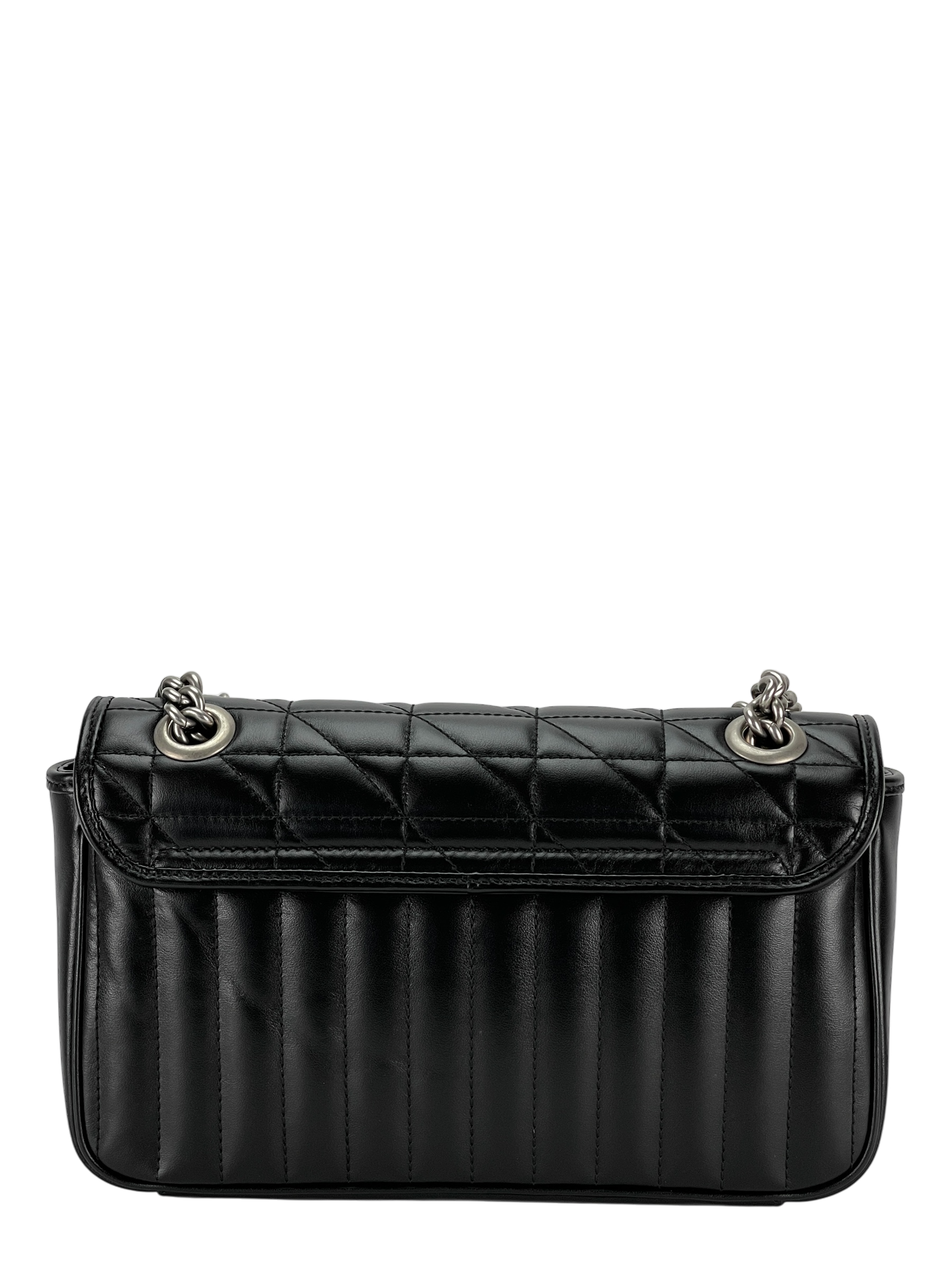 GUCCI - Black GG Marmont Medium Shoulder Bag Sliver Hardware