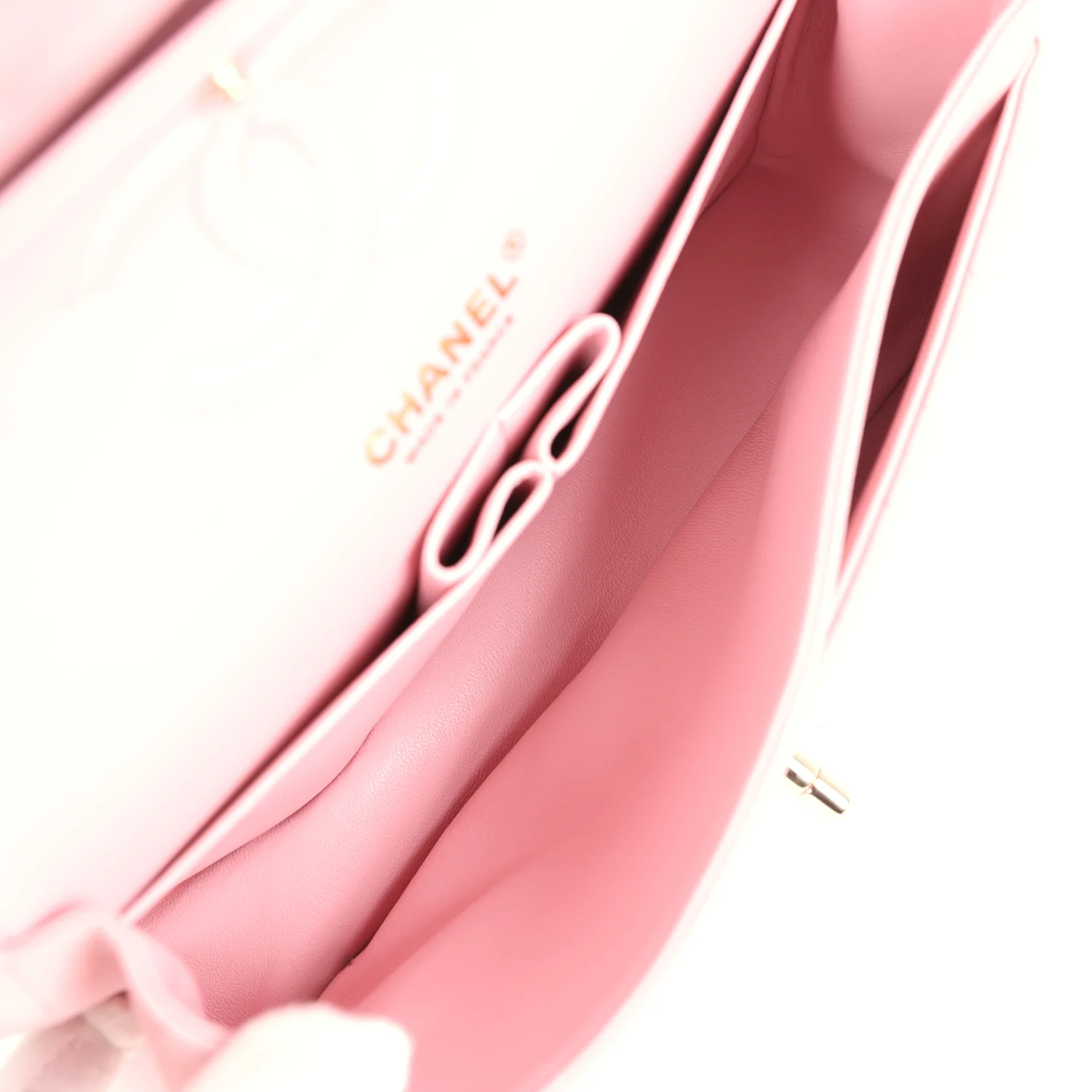 Chanel Small Classic Double Flap Bag Light Pink Chevron Caviar Light Gold Hardware