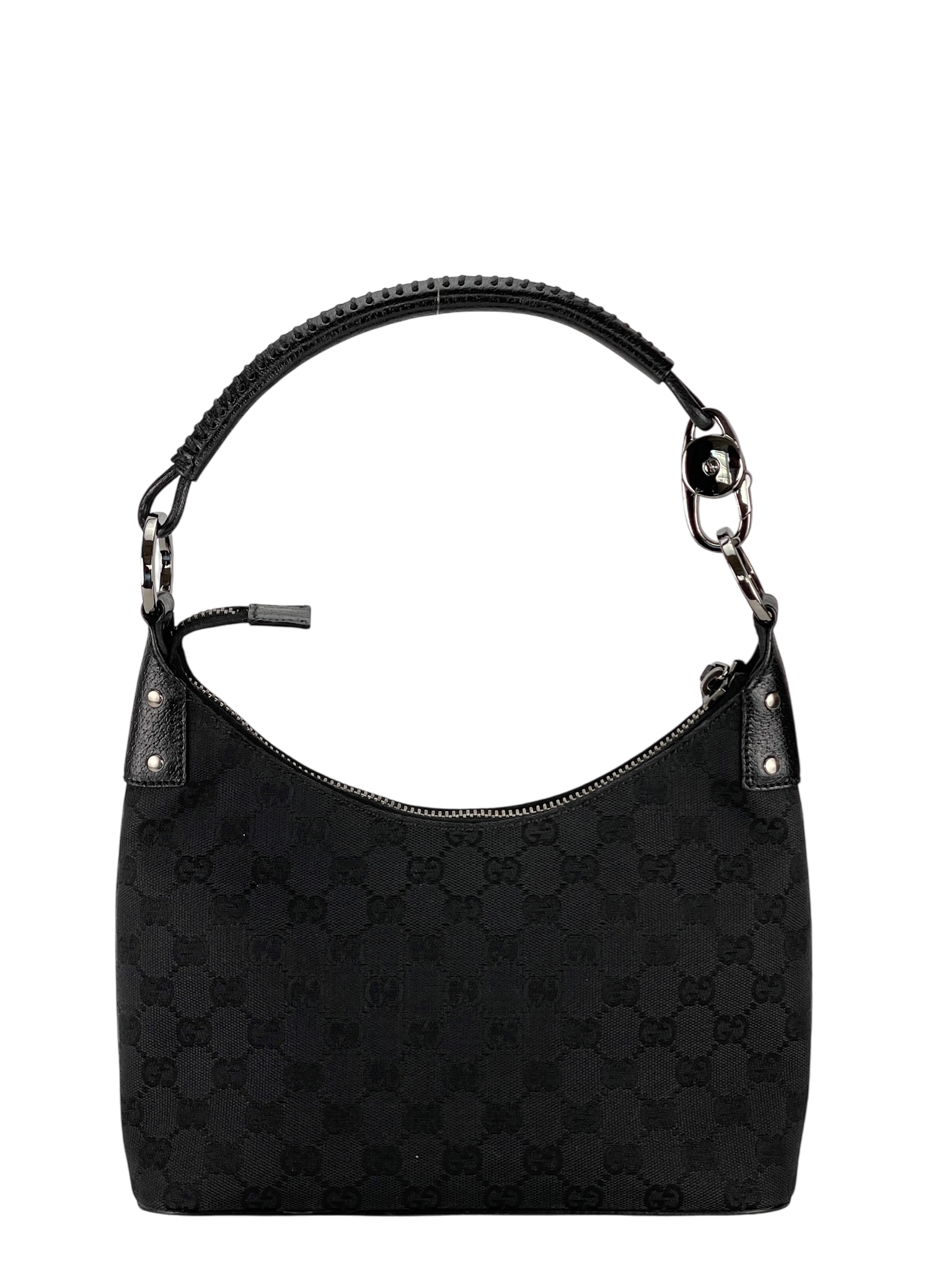 GUCCI - GG Black Canvas Shoulder Hobo Cloth Bag