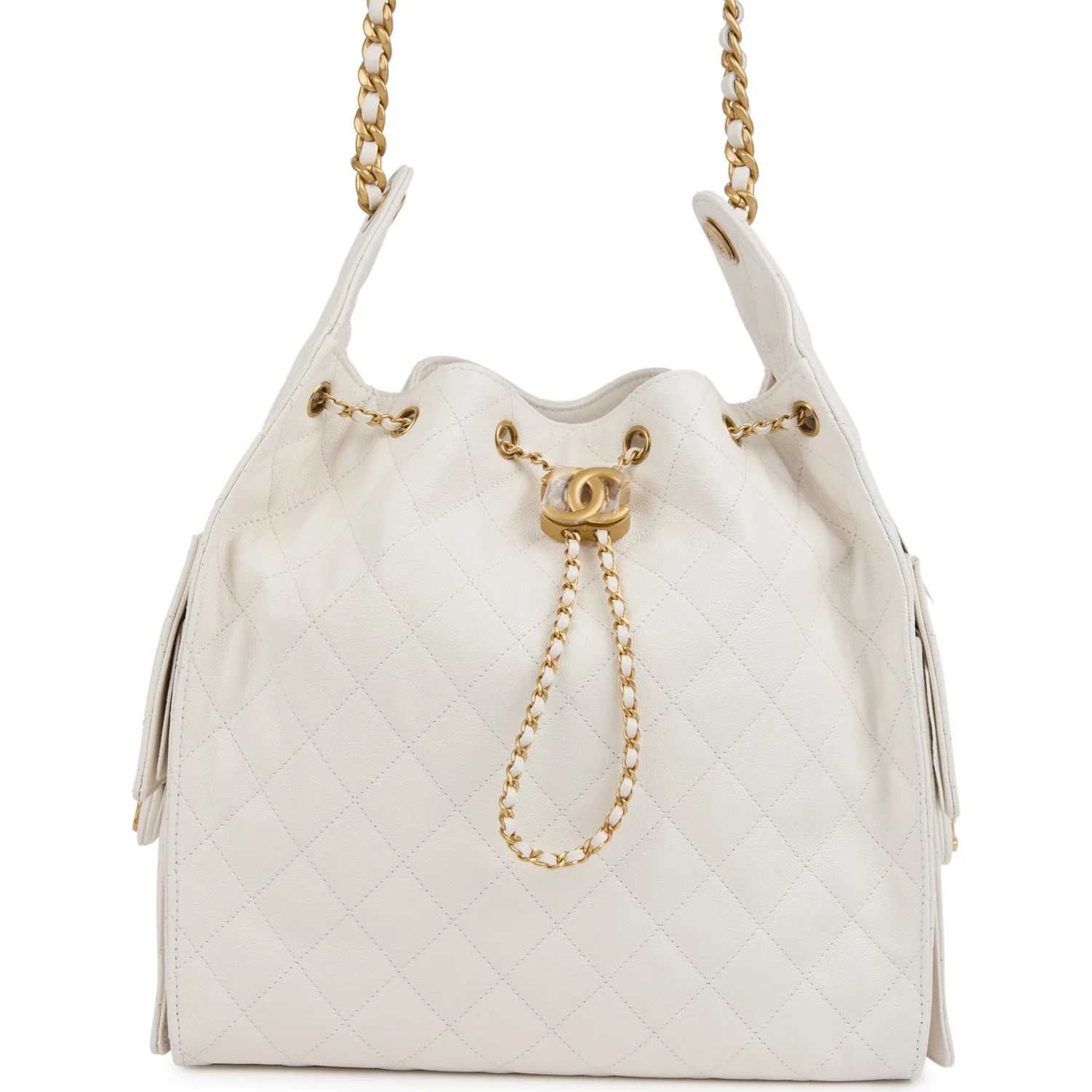 Chanel Medium 25 Hobo Bag White Caviar Antique Gold Hardware