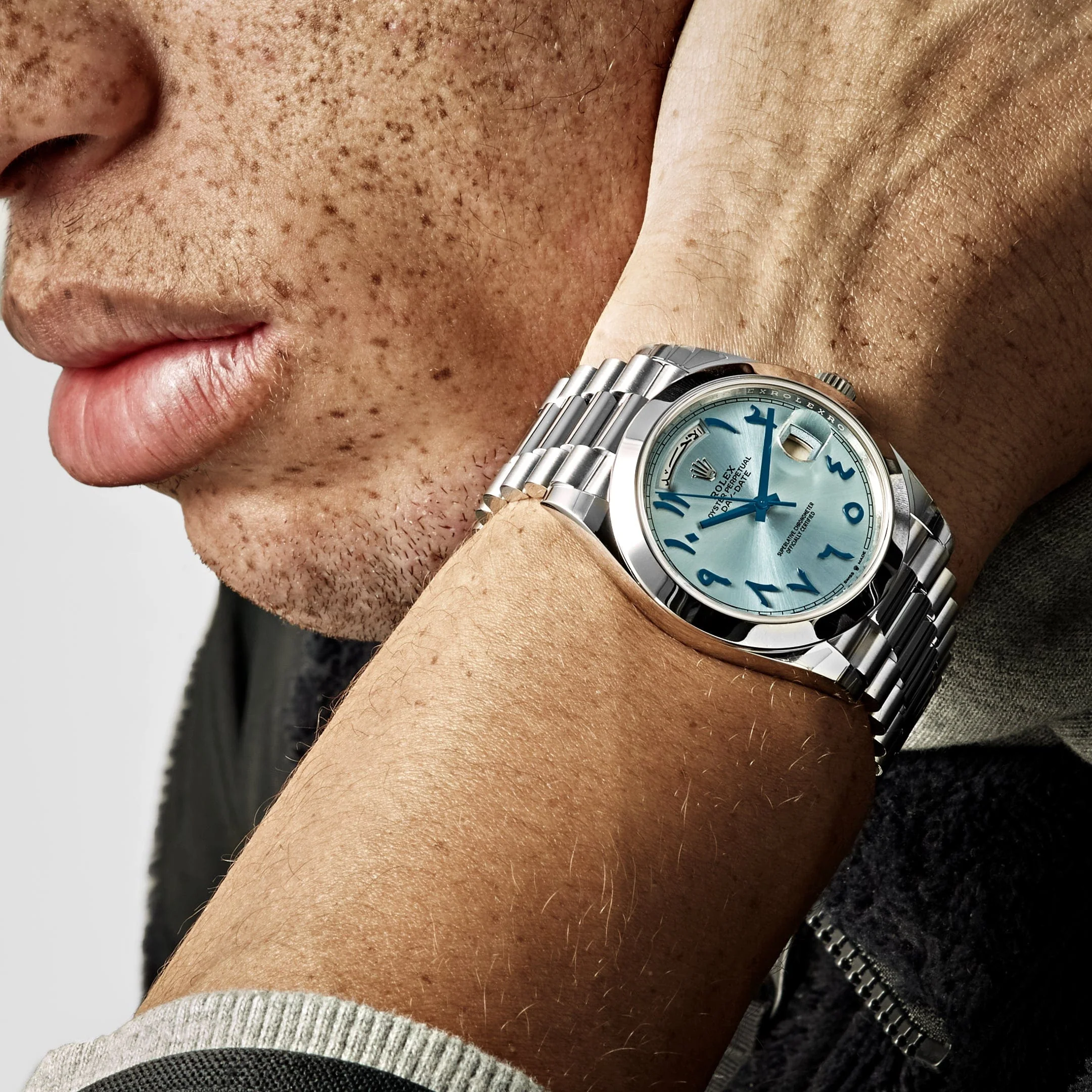 Rolex Day-Date 40 228206  Platinum Ice Blue Arabic Dial Smooth Dial