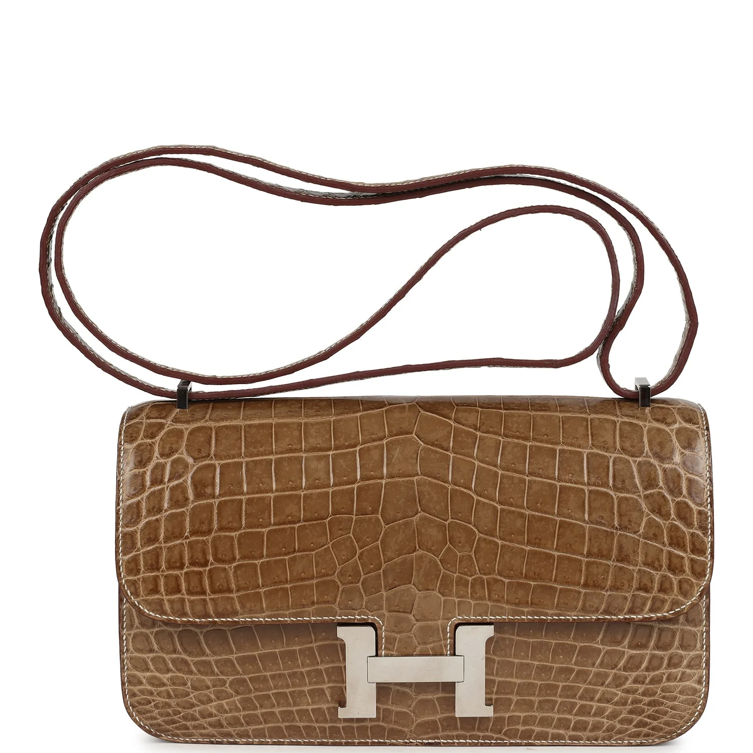 Pre-owned Hermes Constance Elan Ficelle Shiny Niloticus Crocodile Palladium Hardware