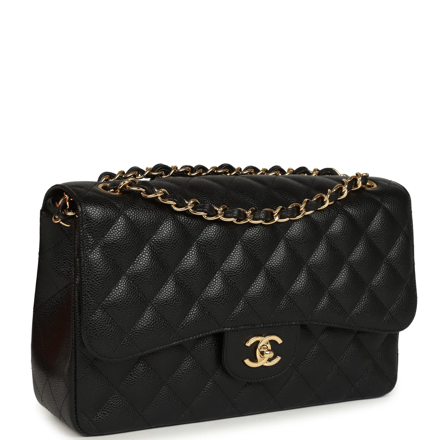 Pre-owned Chanel Jumbo Classic Double Flap Bag Black Caviar Gold Hardware