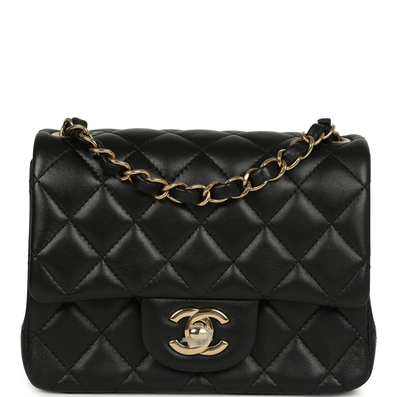 Chanel Mini Classic Square Flap Bag Black Lambskin Light Gold Hardware