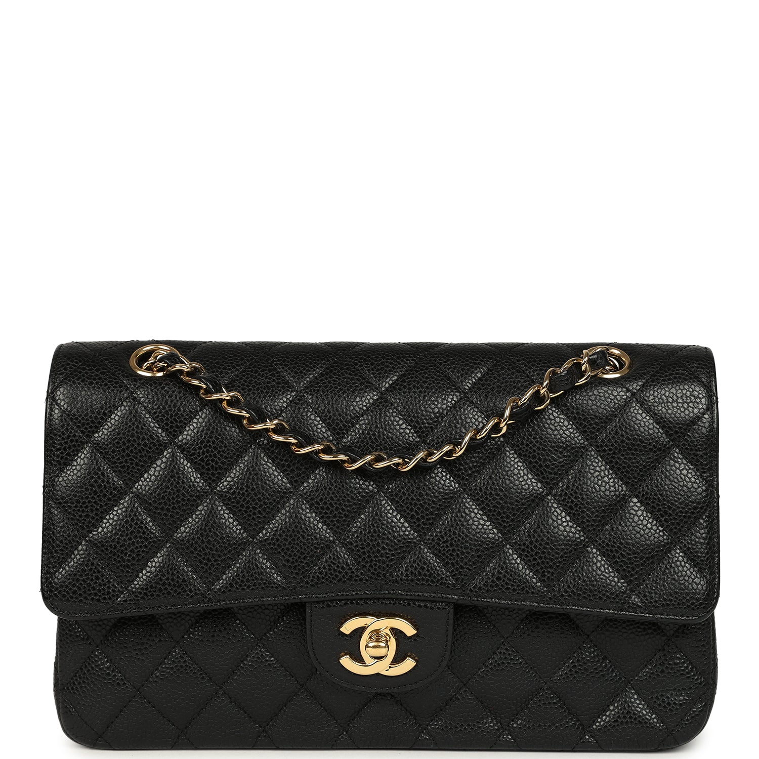 Vintage Chanel Medium Classic Double Flap Bag Black Caviar Gold Hardware