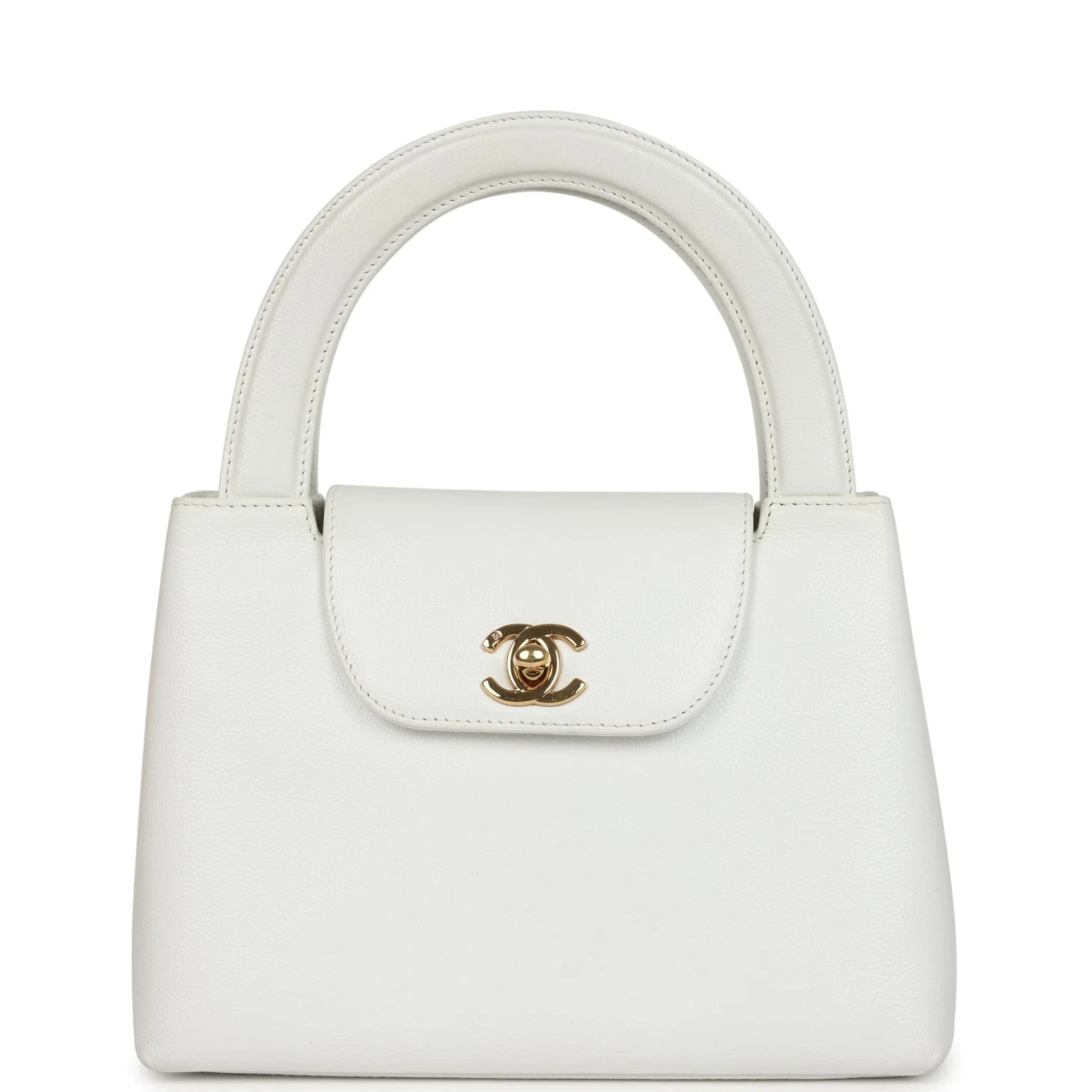 Vintage Chanel Small Kelly White Caviar Gold Hardware