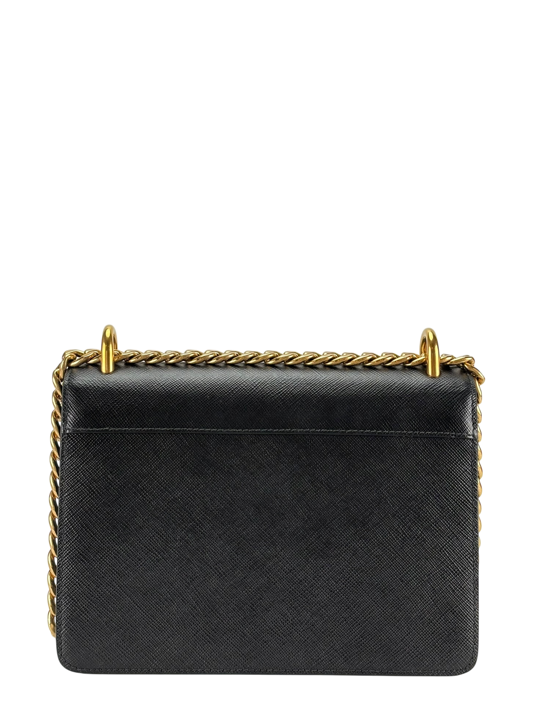 PRADA - Black Leather Saffiano Chain Shoulder Bag Gold Hardware