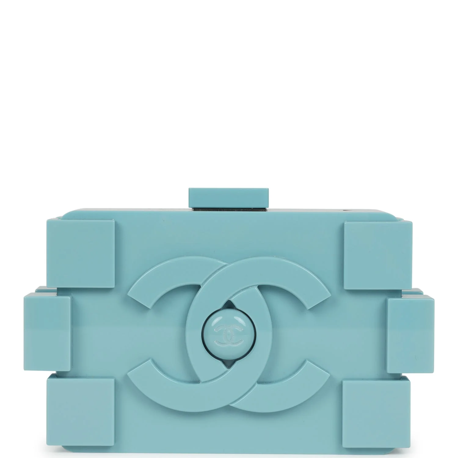 Pre-owned Chanel Supermarket Boy Brick Lego Minaudiere Clutch Light Blue Plexiglass Silver Hardware