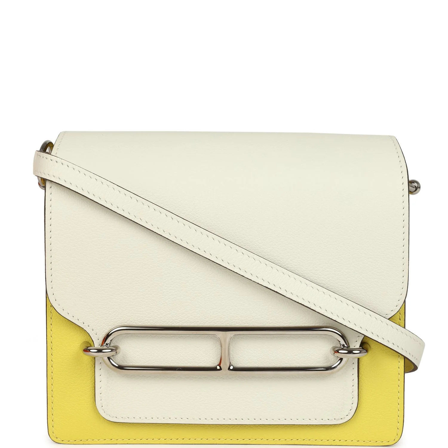 Hermes Mini Sac Roulis Bi-color White and Lime Evercolor Palladium Hardware