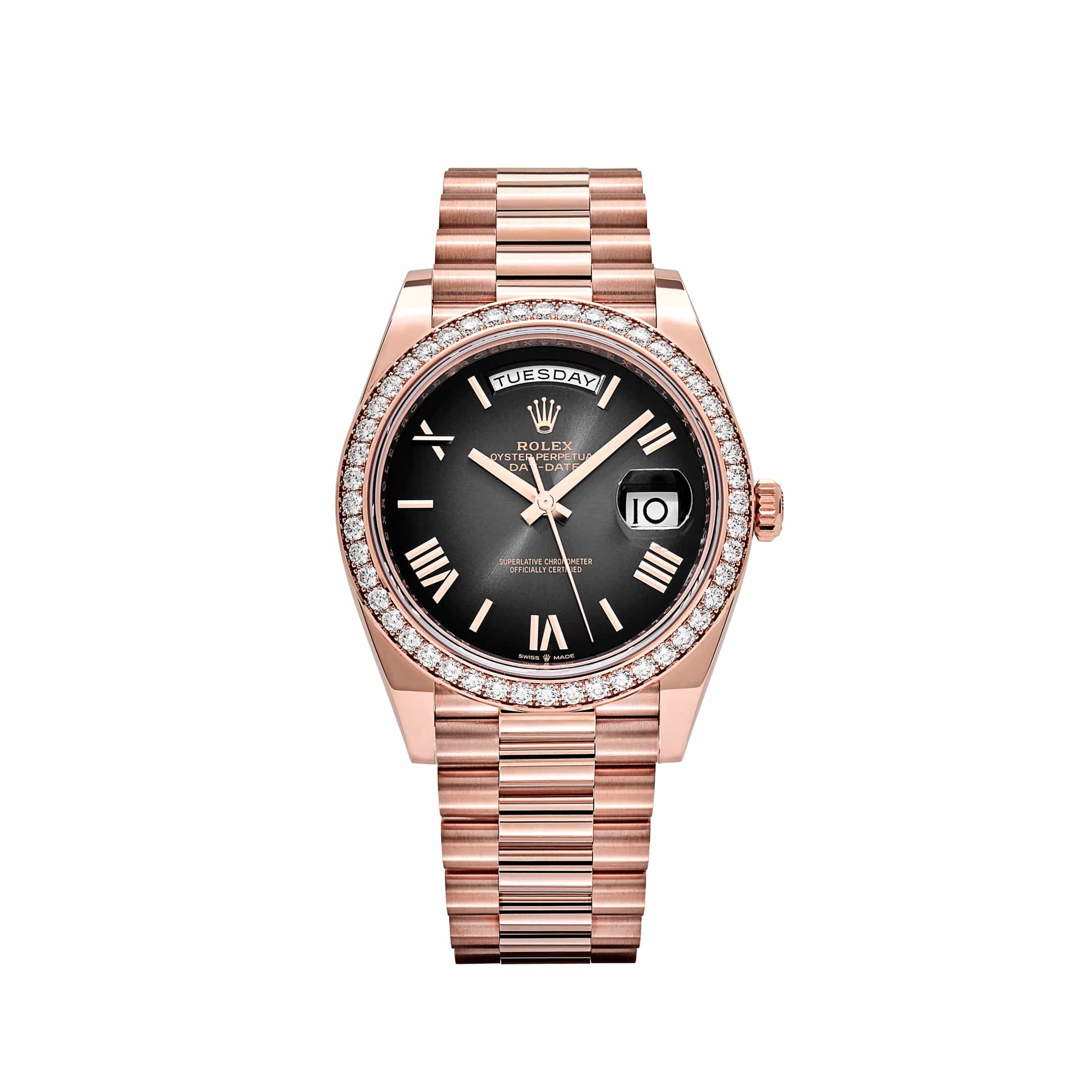 Rolex Day-Date 40 228345RBR Rose Gold Diamond Bezel Slate Ombre Dial