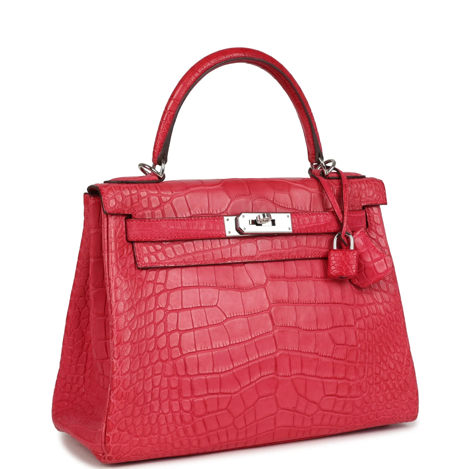 Pre-owned Hermes Kelly Retourne 28 Rose Extreme Matte Alligator Palladium Hardware