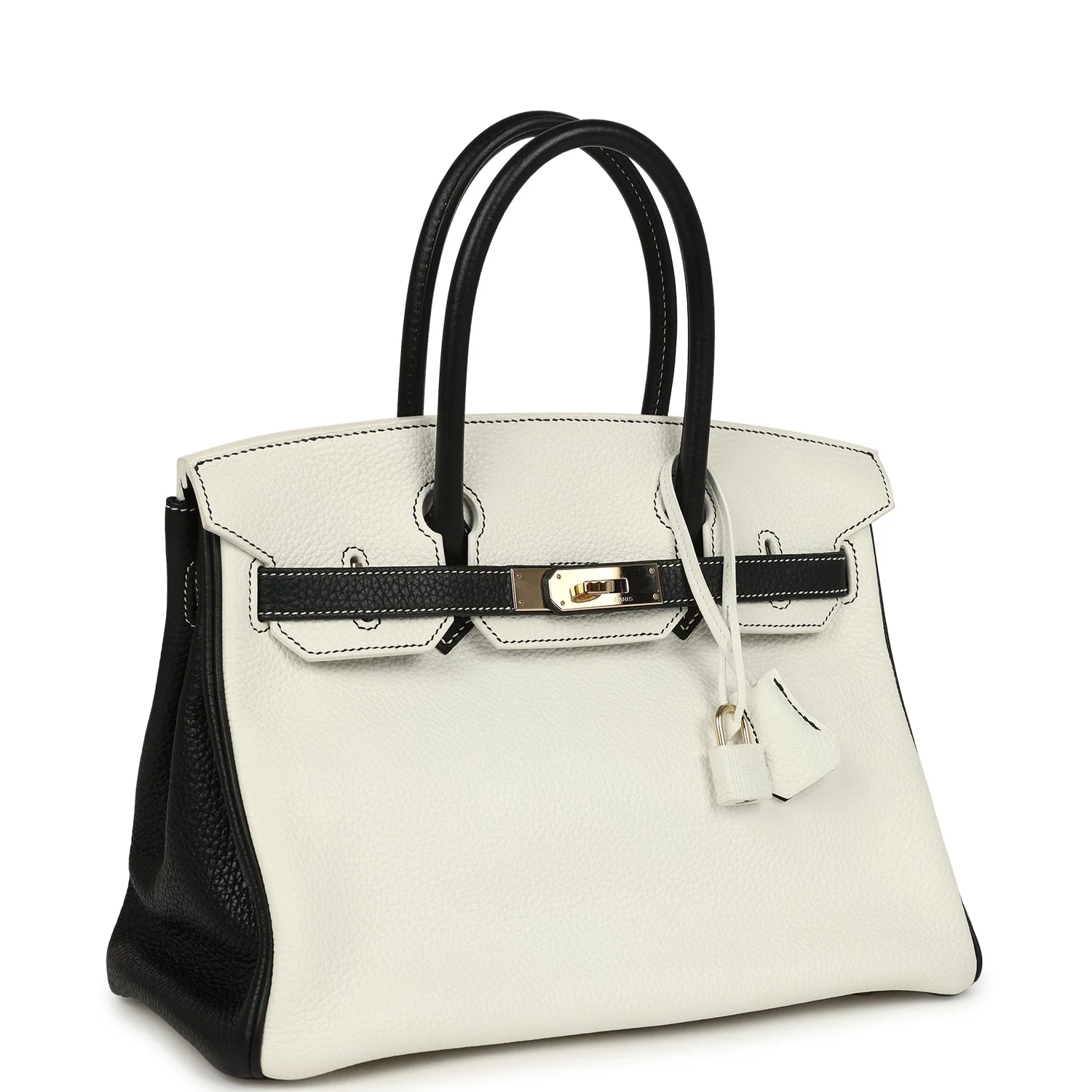 Pre-owned Hermes Special Order (HSS) Birkin 30 White and Black Clemence Permabrass Hardware