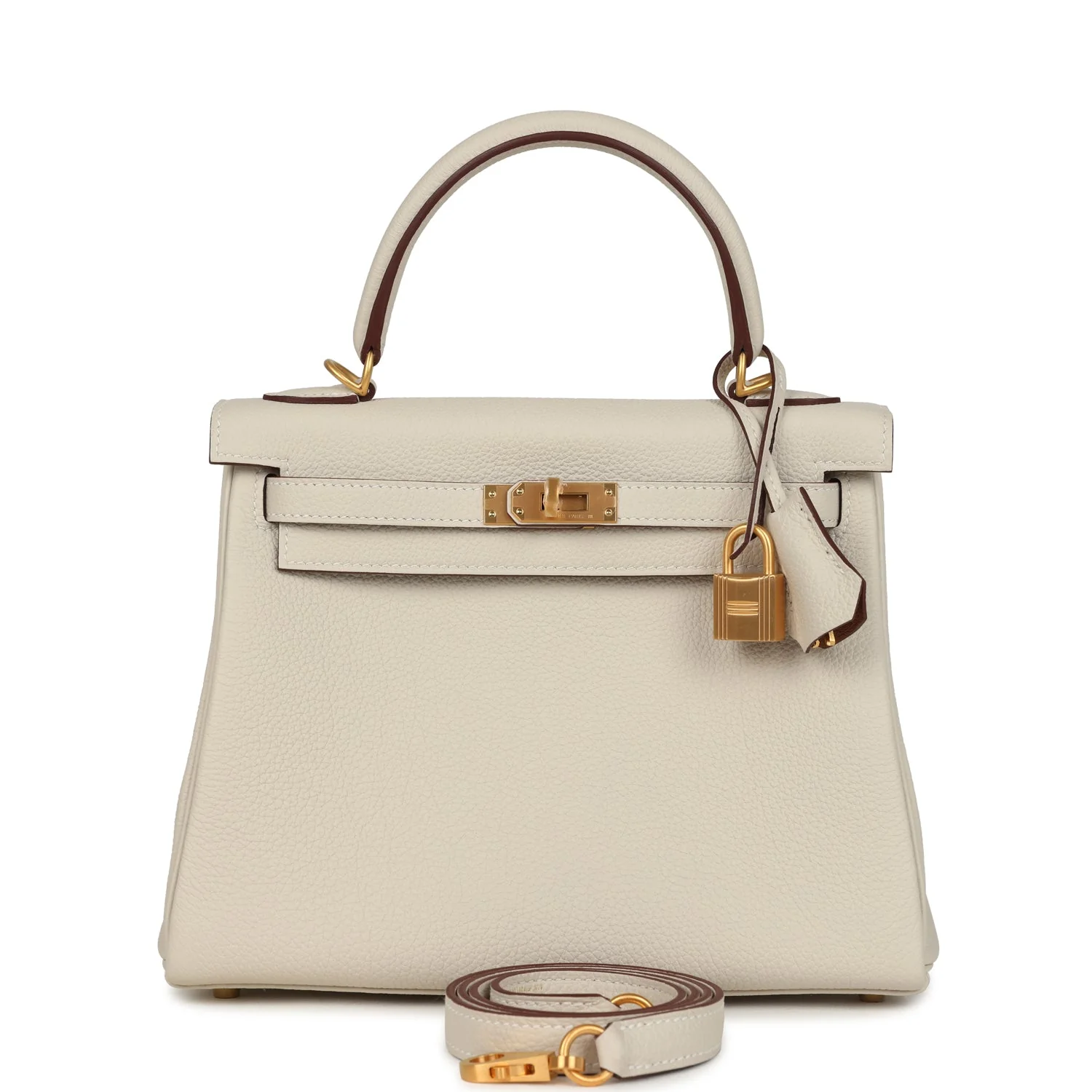 Hermes Special Order (HSS) Kelly Retourne 25 Craie Verso Togo Brushed Gold Hardware