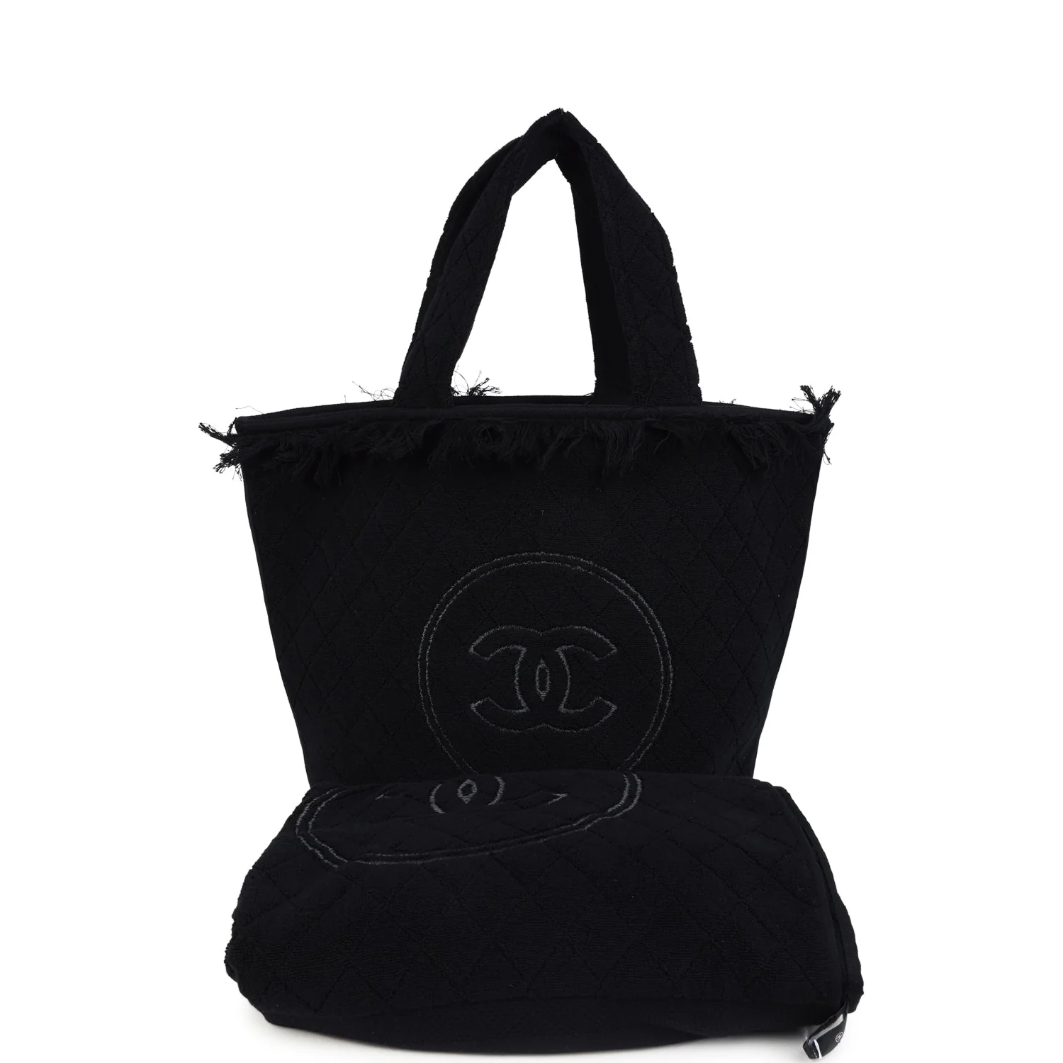 Chanel Coco Beach Tote Bag & Towel Set Black Terry Cloth