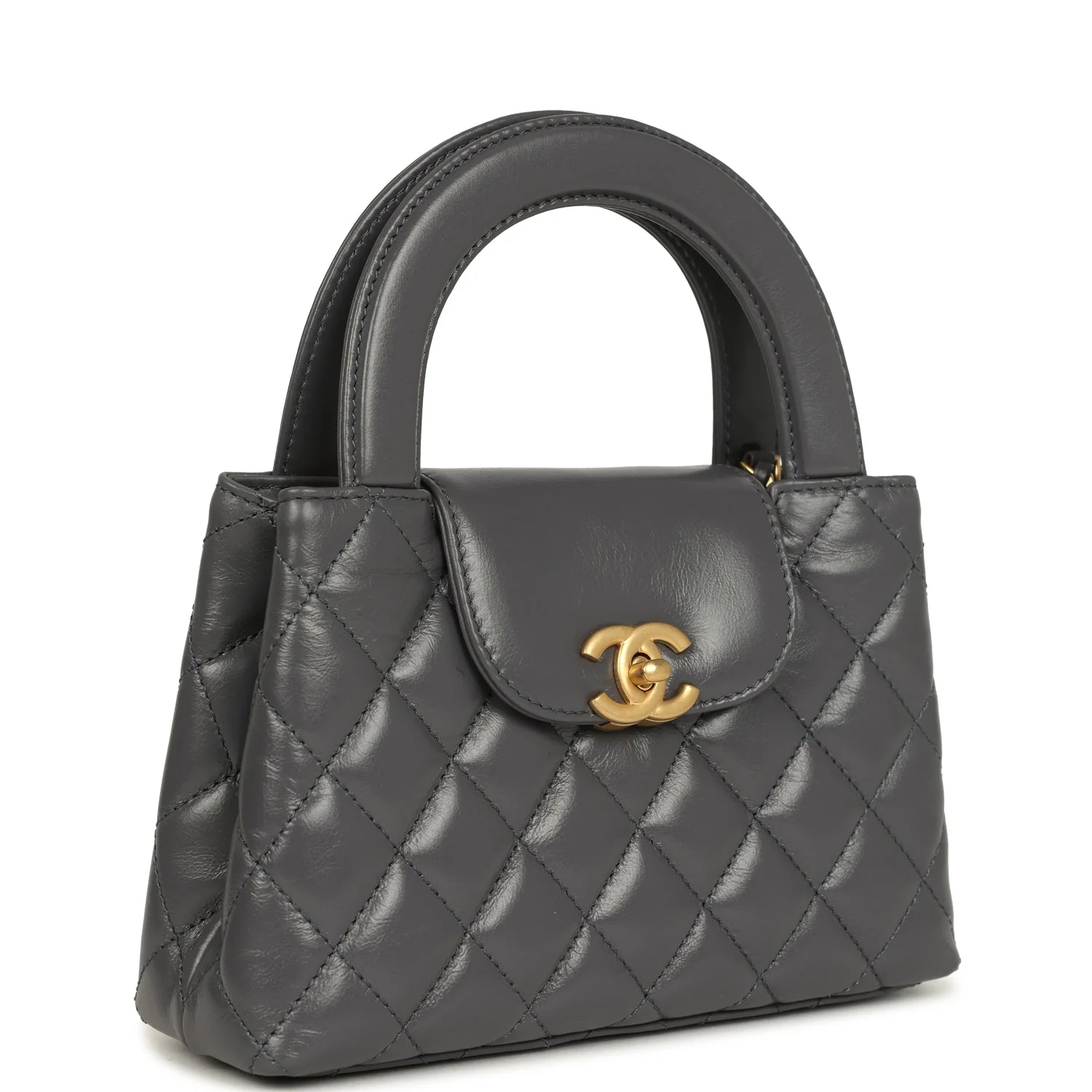 Pre-owned Chanel Small Kelly Shopper Grey Shiny Aged Calfskin Brushed Gold Hardware