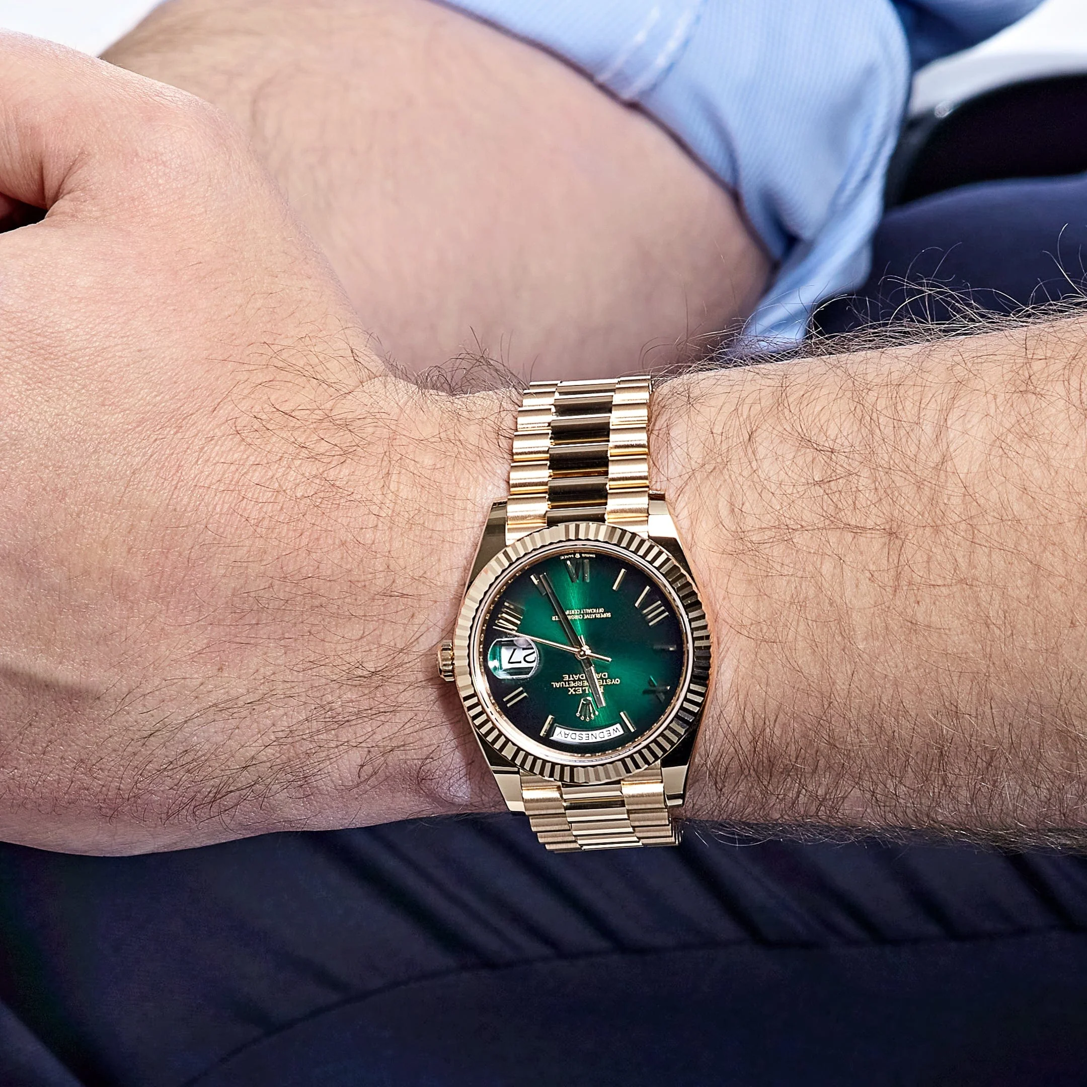 Rolex Day-Date 40 228238 Yellow Gold Green Ombre Roman Numeral Dial