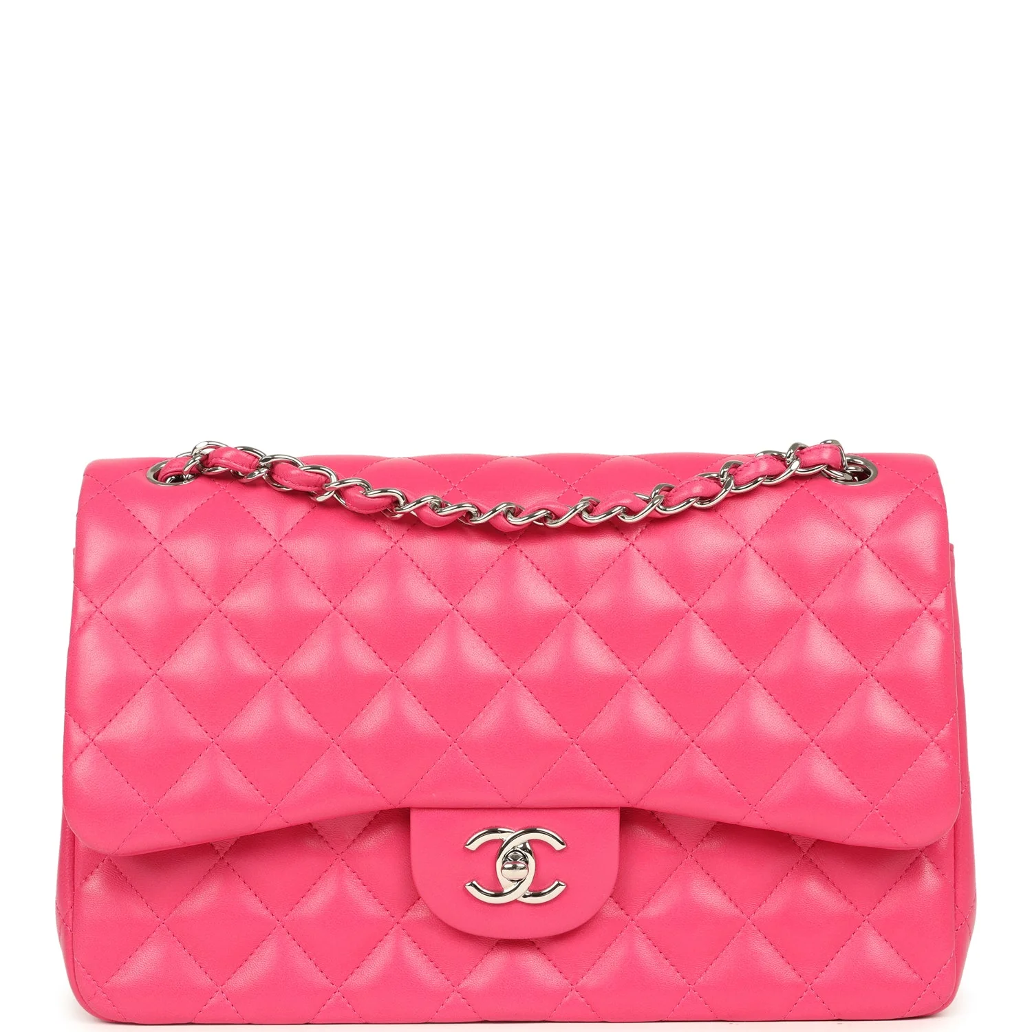 Pre-owned Chanel Jumbo Classic Double Flap Pink Lambskin Silver Hardware