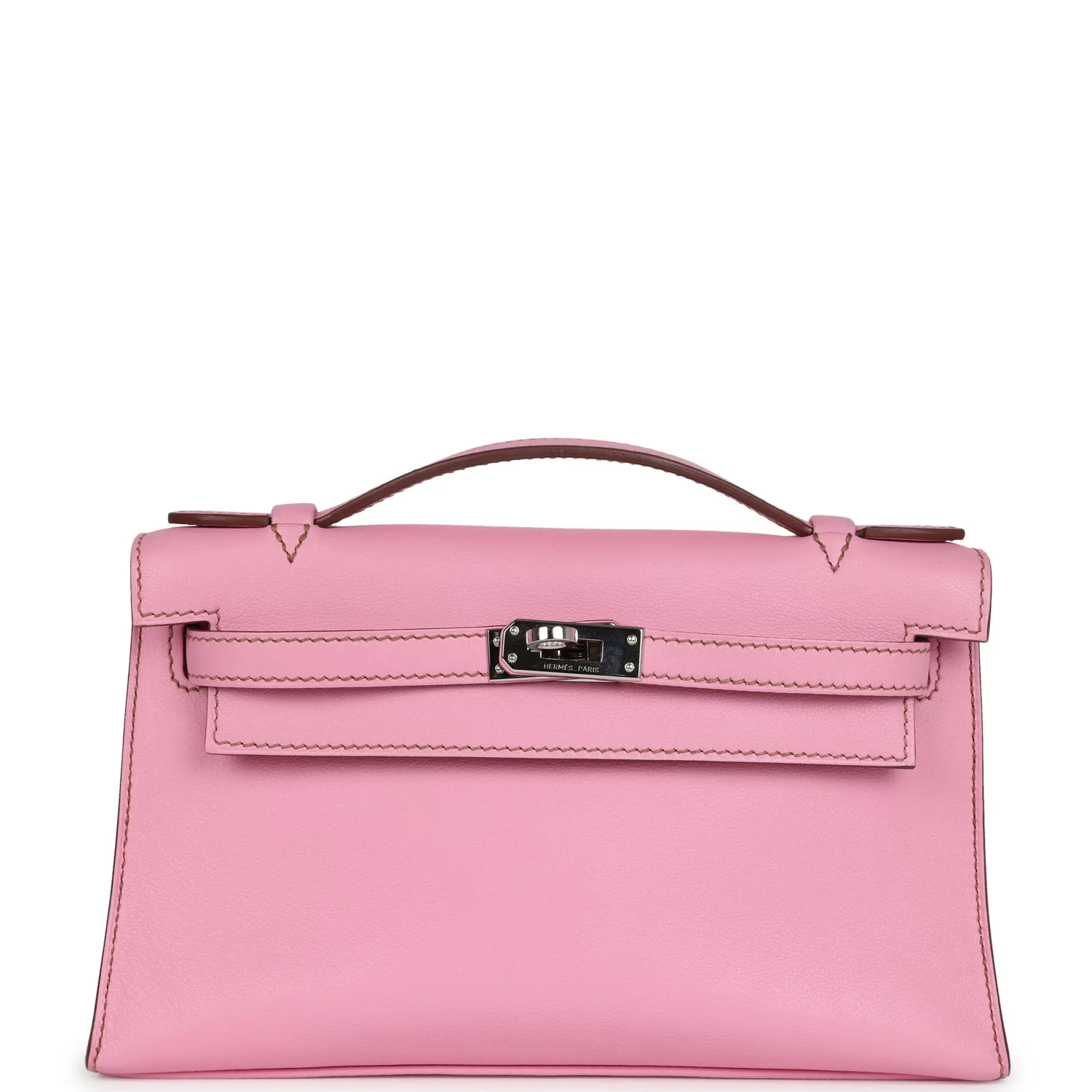 Pre-owned Hermes Kelly Pochette Bubblegum Swift Palladium Hardware