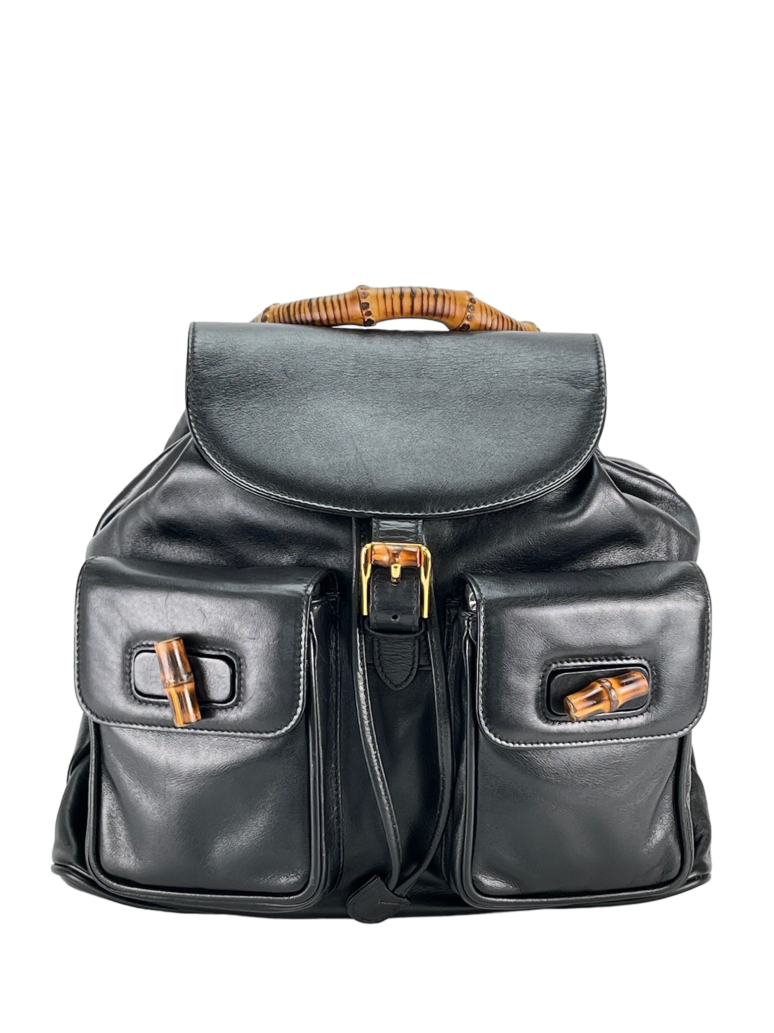 GUCCI - Black Bamboo Leather Backpack