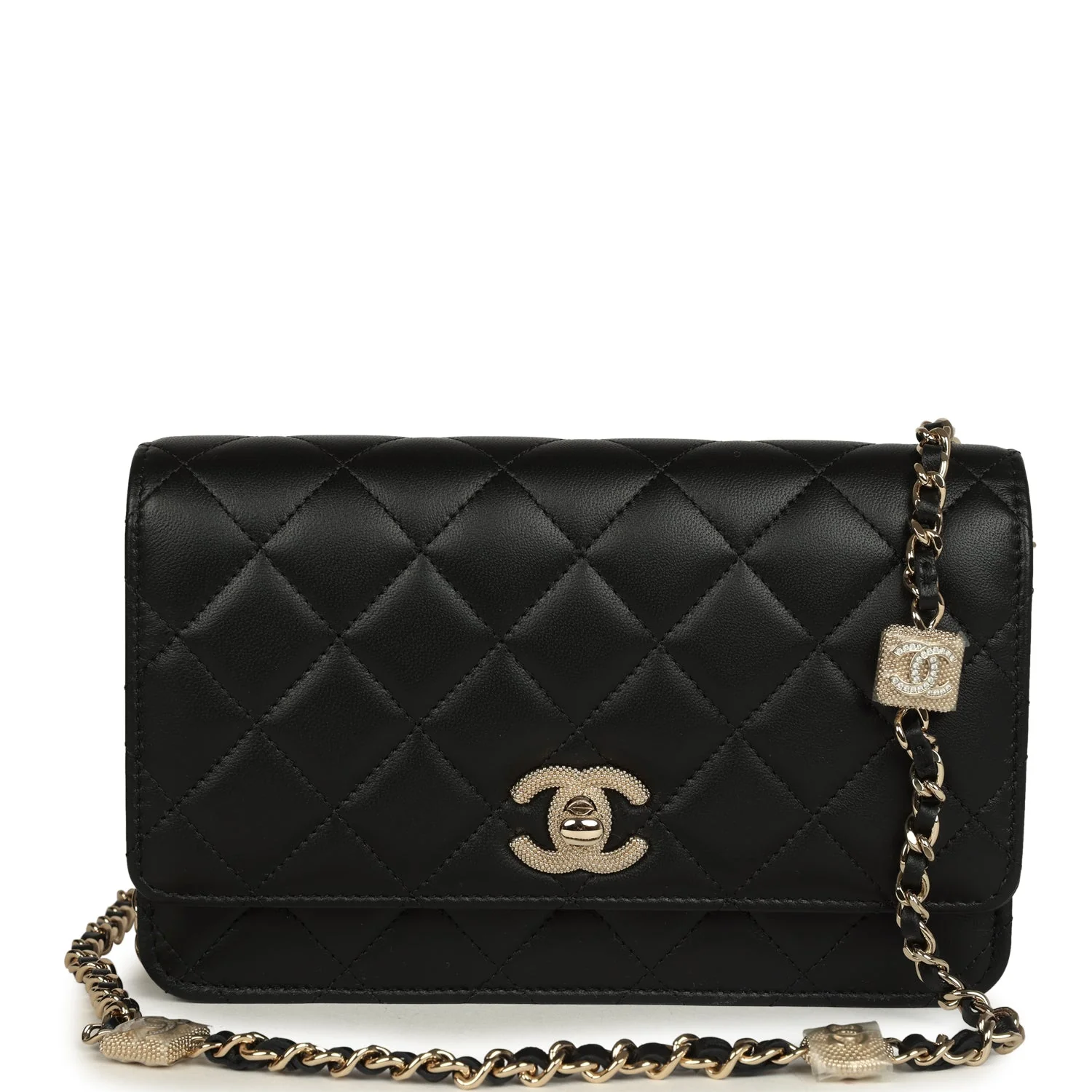 Chanel Wallet On Chain WOC Black Lambskin Light Gold Hardware