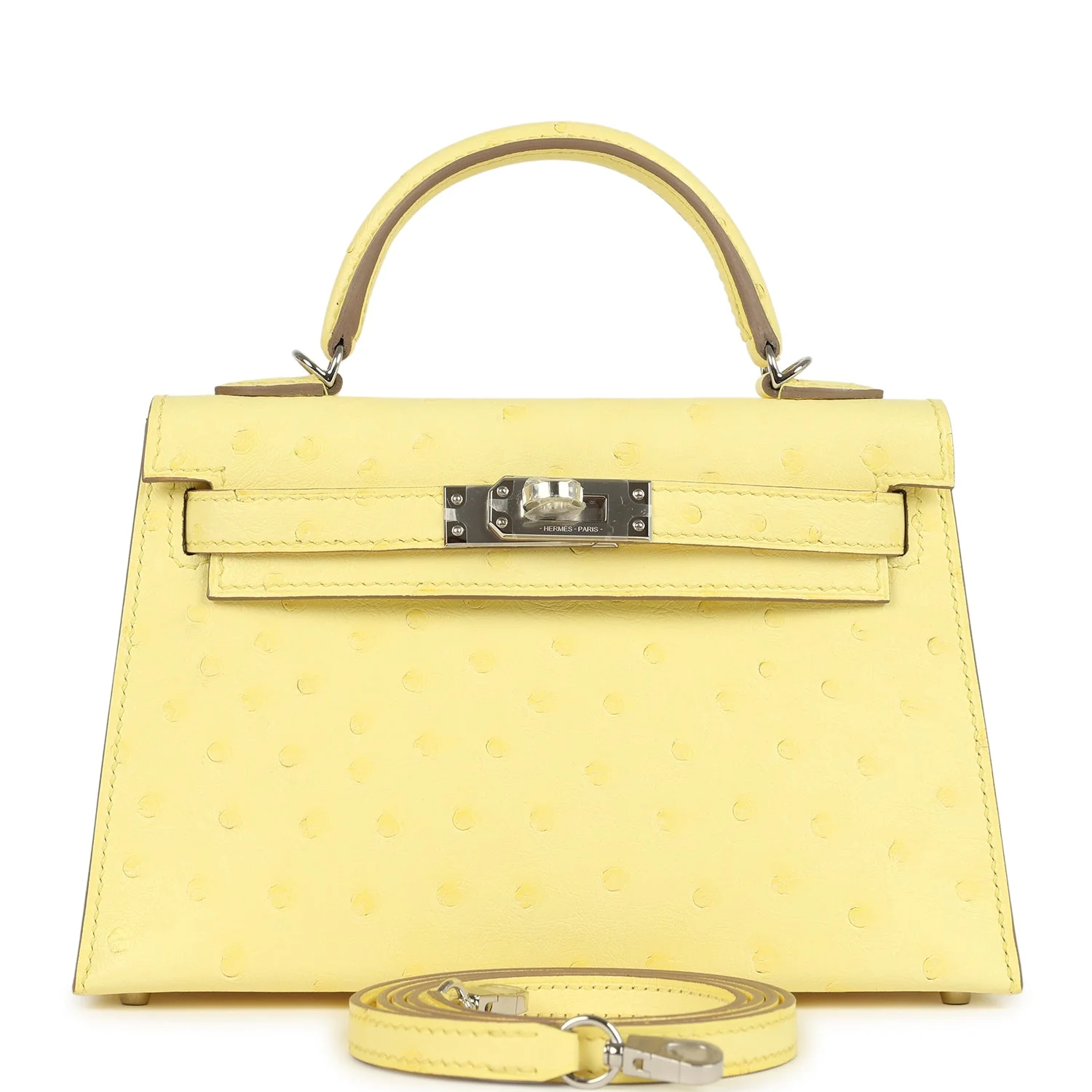 Hermes Kelly Sellier 20 Limoncello Ostrich Palladium Hardware