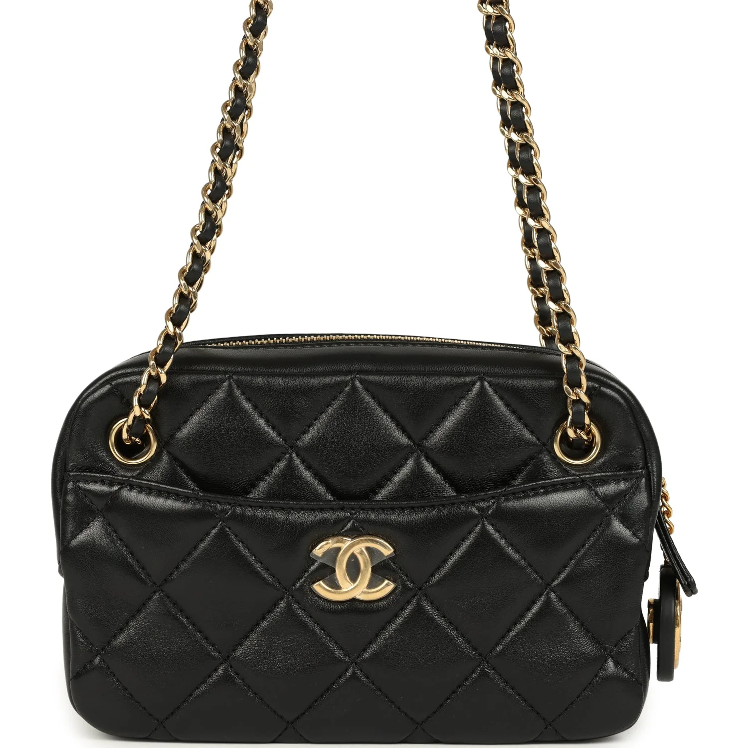 Chanel Mini Camera Case Bag Black Shiny Lambskin Gold Hardware