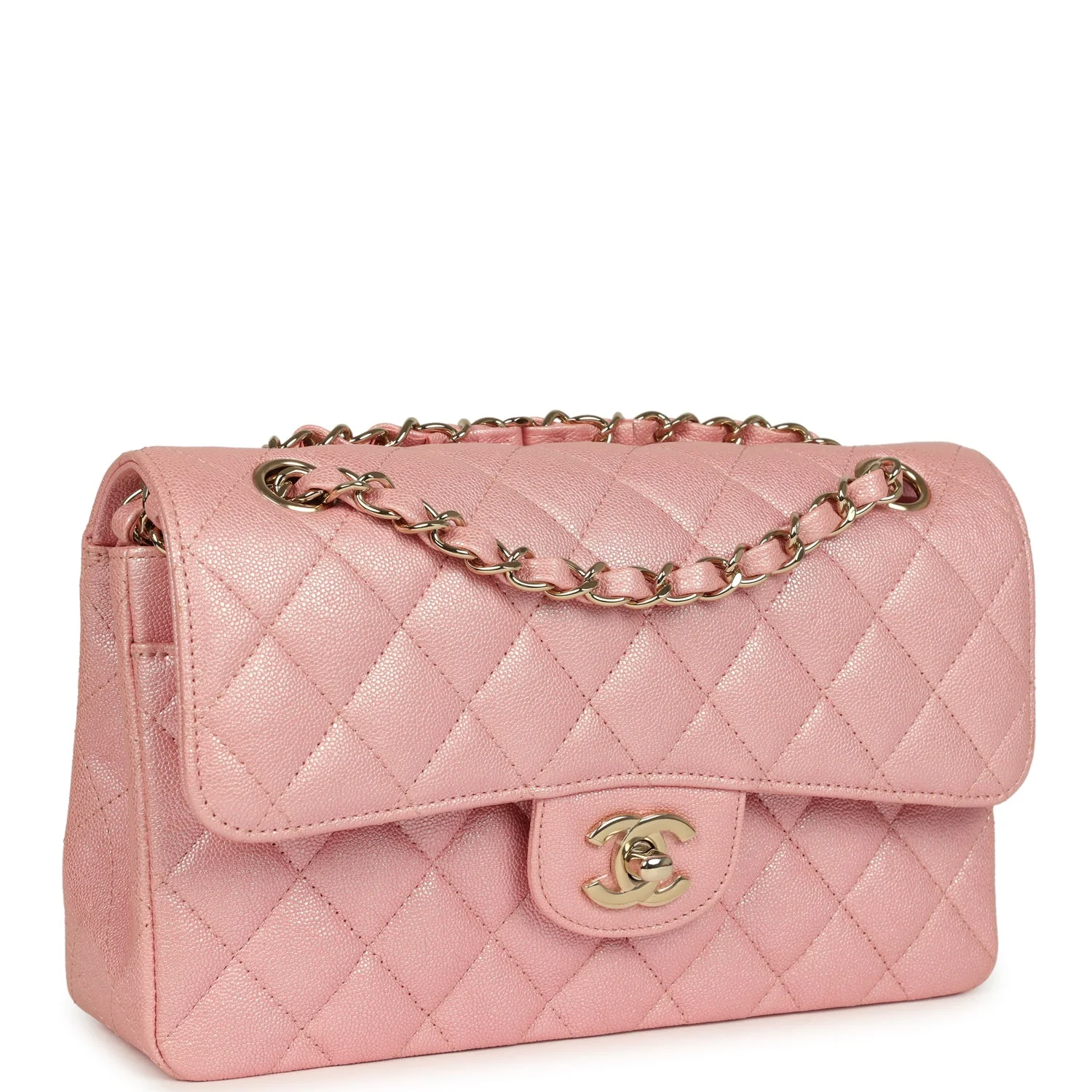 Chanel Small Classic Double Flap Bag Pink Iridescent Caviar Light Gold Hardware