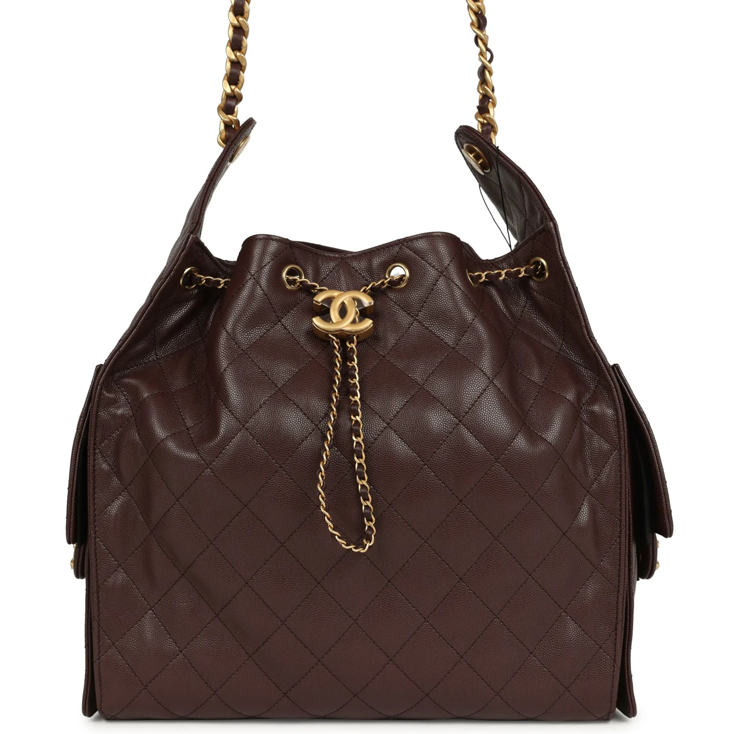 Chanel Medium 25 Hobo Bag Dark Brown Caviar Antique Gold Hardware