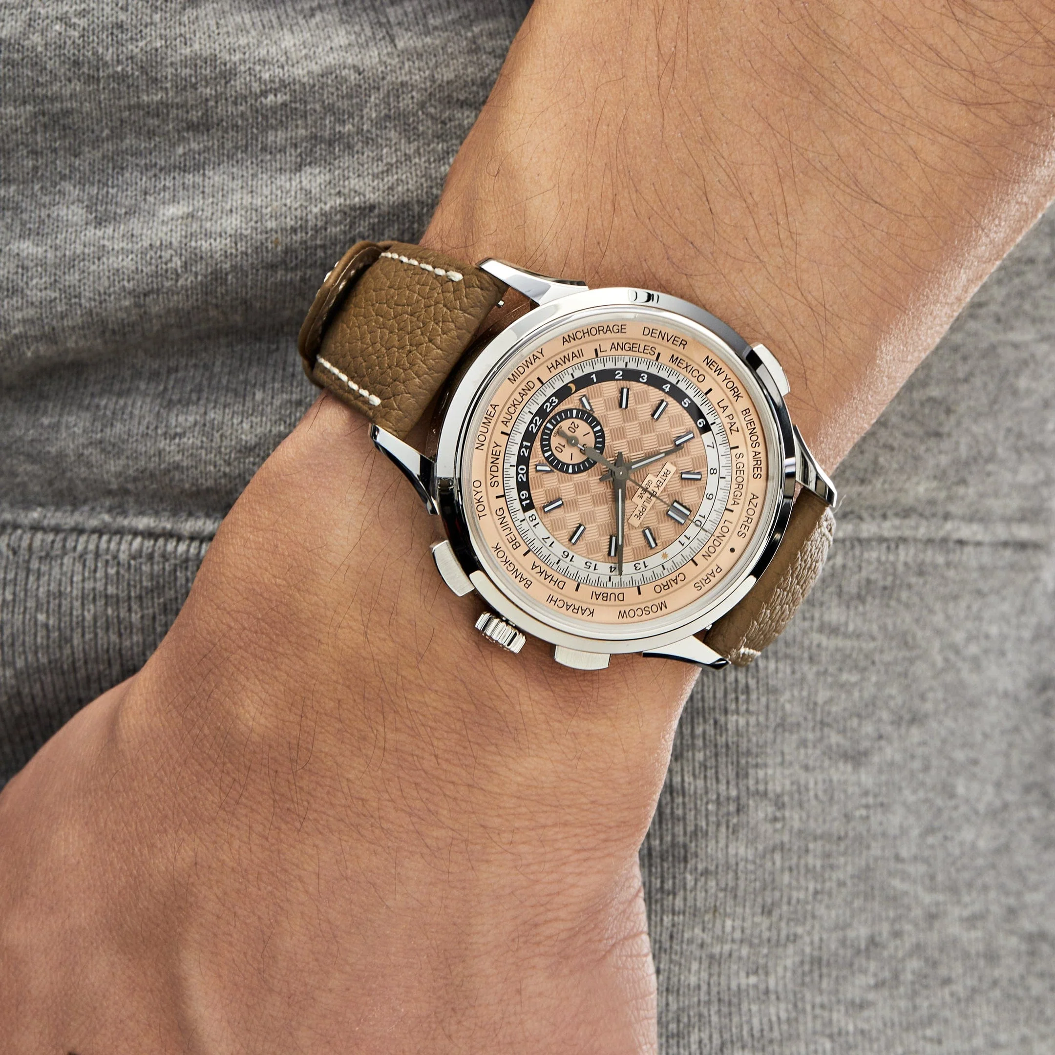 Patek Philippe Complications 5935A-001 World Time Chronograph Steel Opaline Carbon Motif Dial