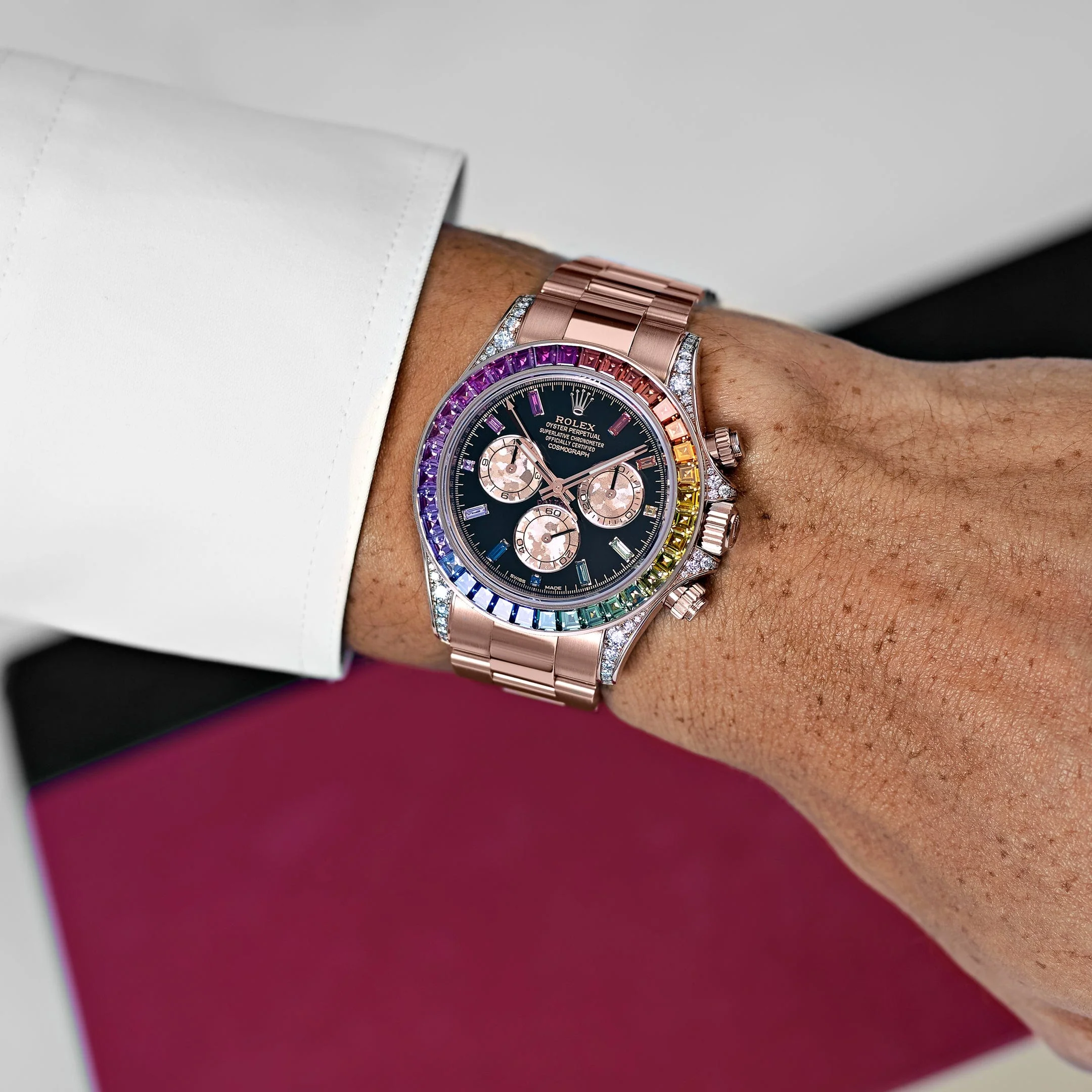 Rolex Daytona 116595RBOW 'Rainbow' Rose Gold Black Dial Sapphire Bezel