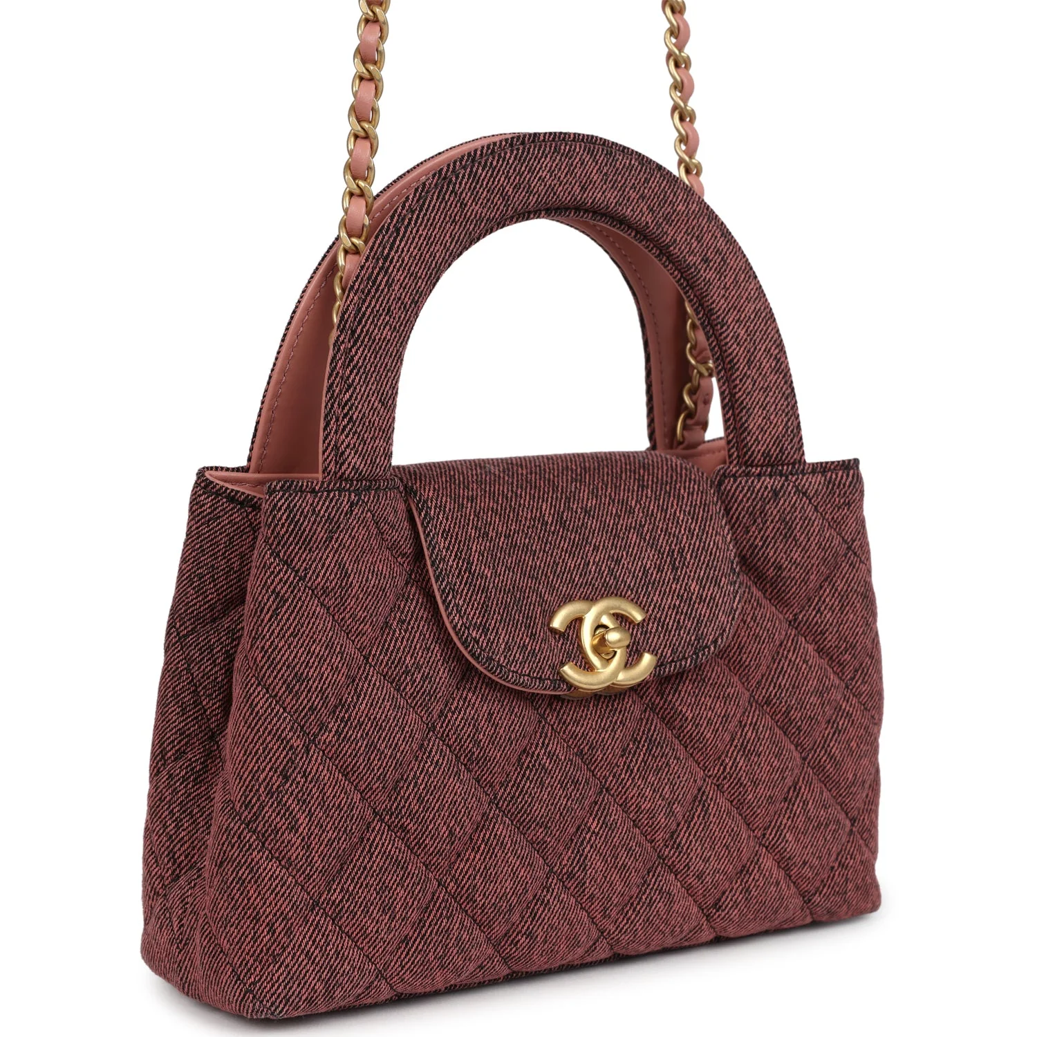 Chanel Small Kelly Shopper Pink Washed Denim Brushed Gold Hardware