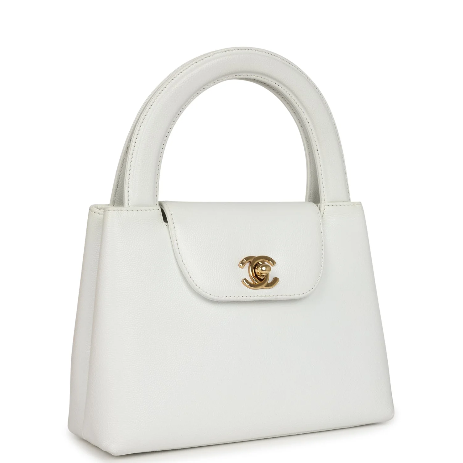 Vintage Chanel Small Kelly White Caviar Gold Hardware