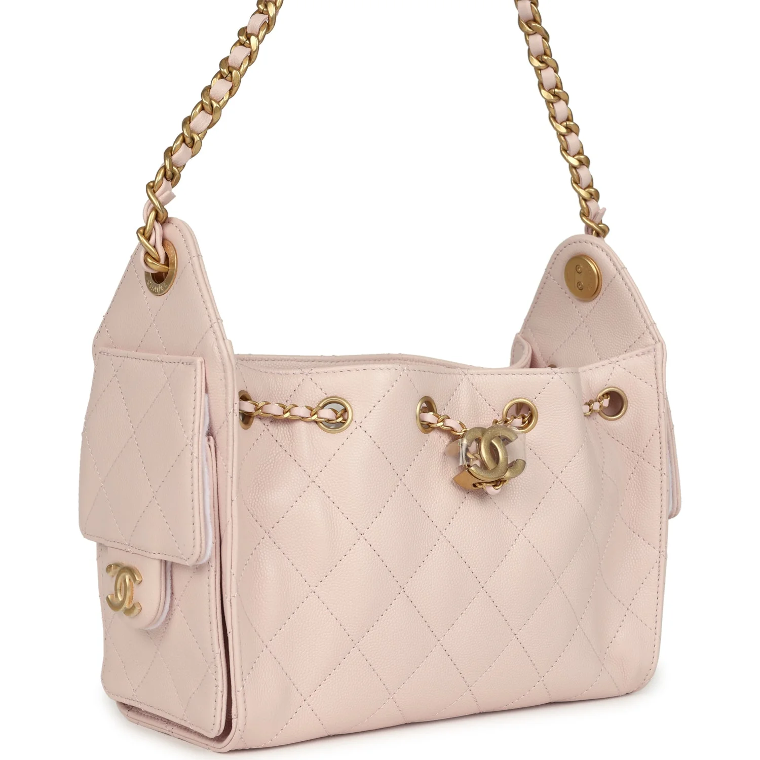 Chanel Mini 25 Hobo Bag Light Pink Caviar Antique Gold Hardware