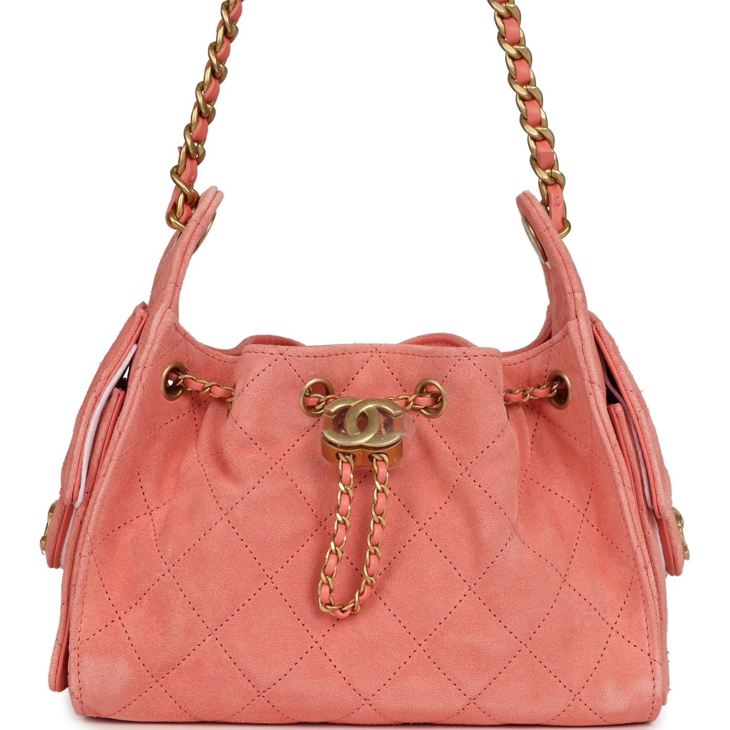 Chanel Mini 25 Hobo Bag Coral Pink Suede Antique Gold Hardware