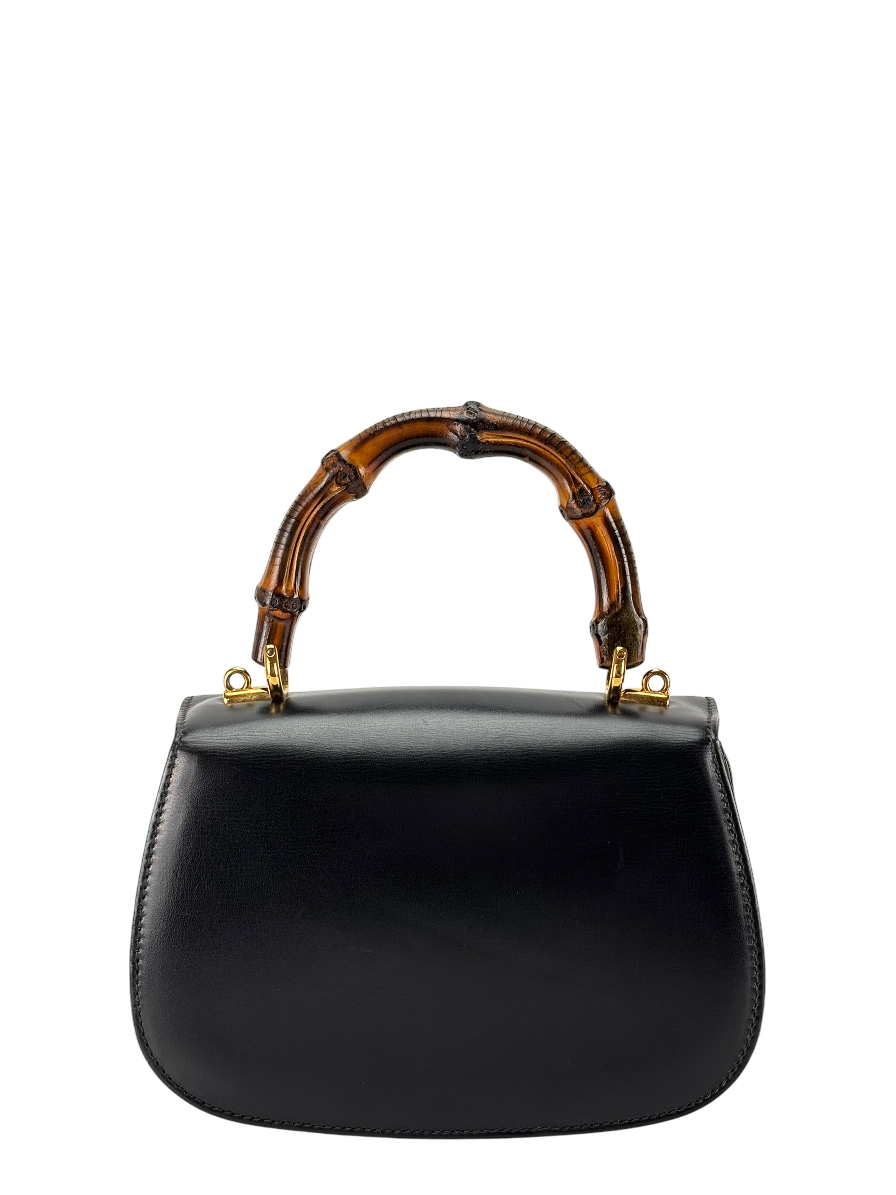 GUCCI - Black Box Leather 2way Small Leather Bamboo Handbag