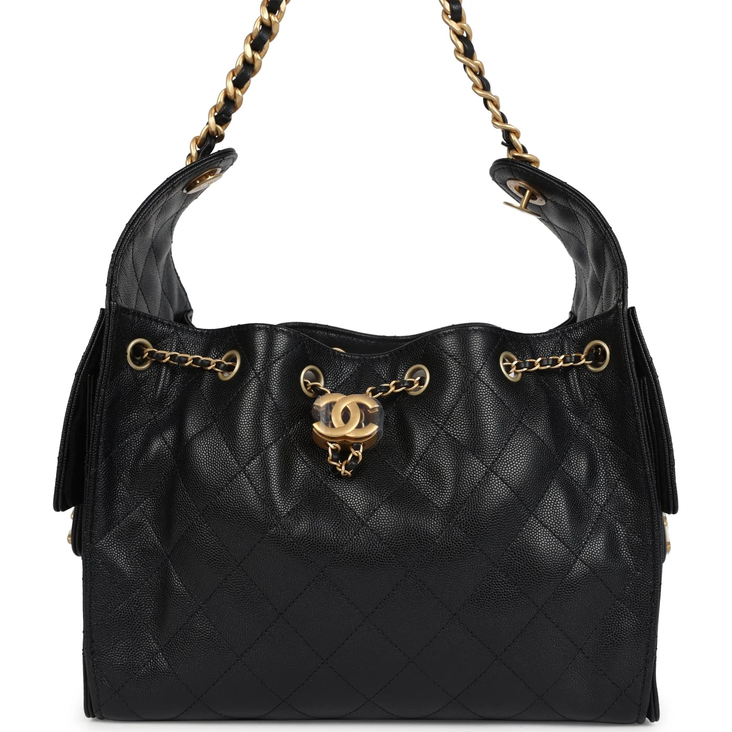Chanel Small 25 Hobo Bag Black Caviar Antique Gold Hardware