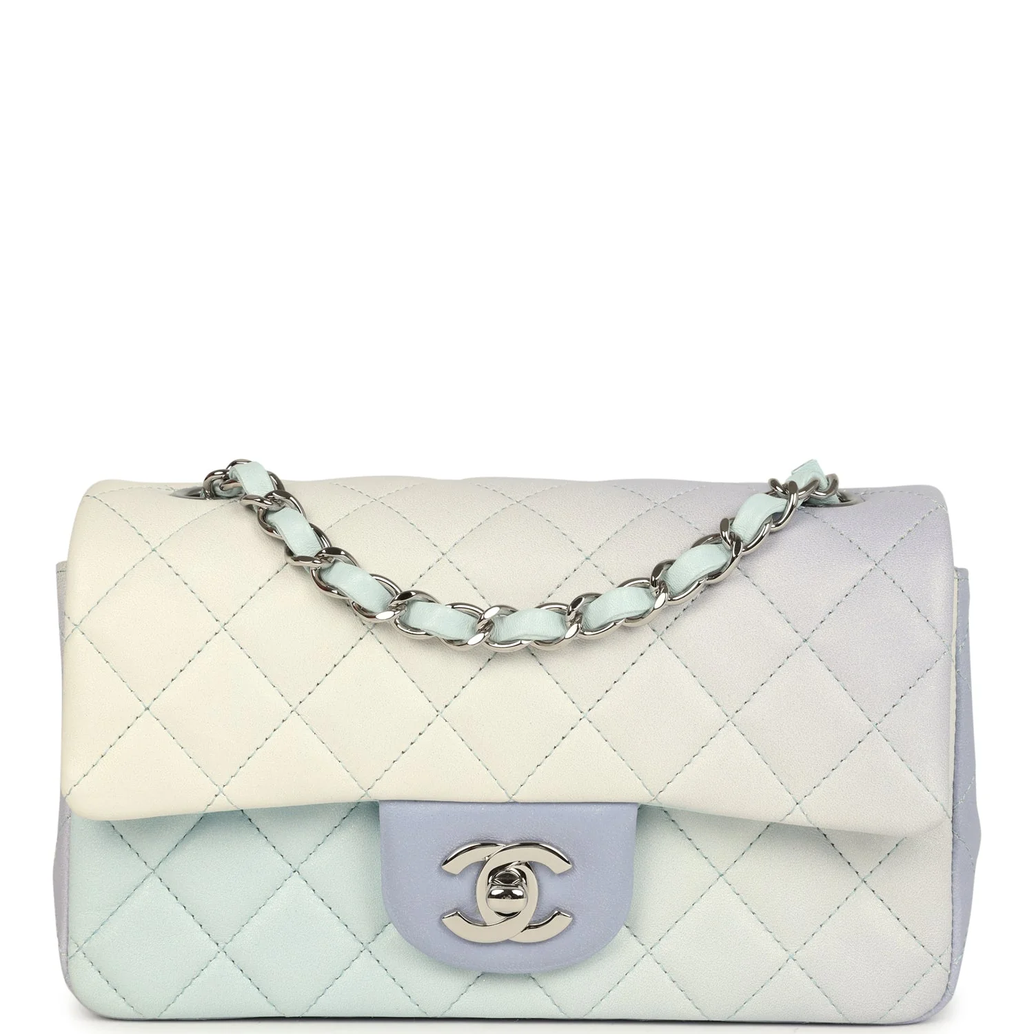 Pre-owned Chanel Mini Classic Rectangular Flap Bag Ombre Purple Iridescent Lambskin Silver Hardware