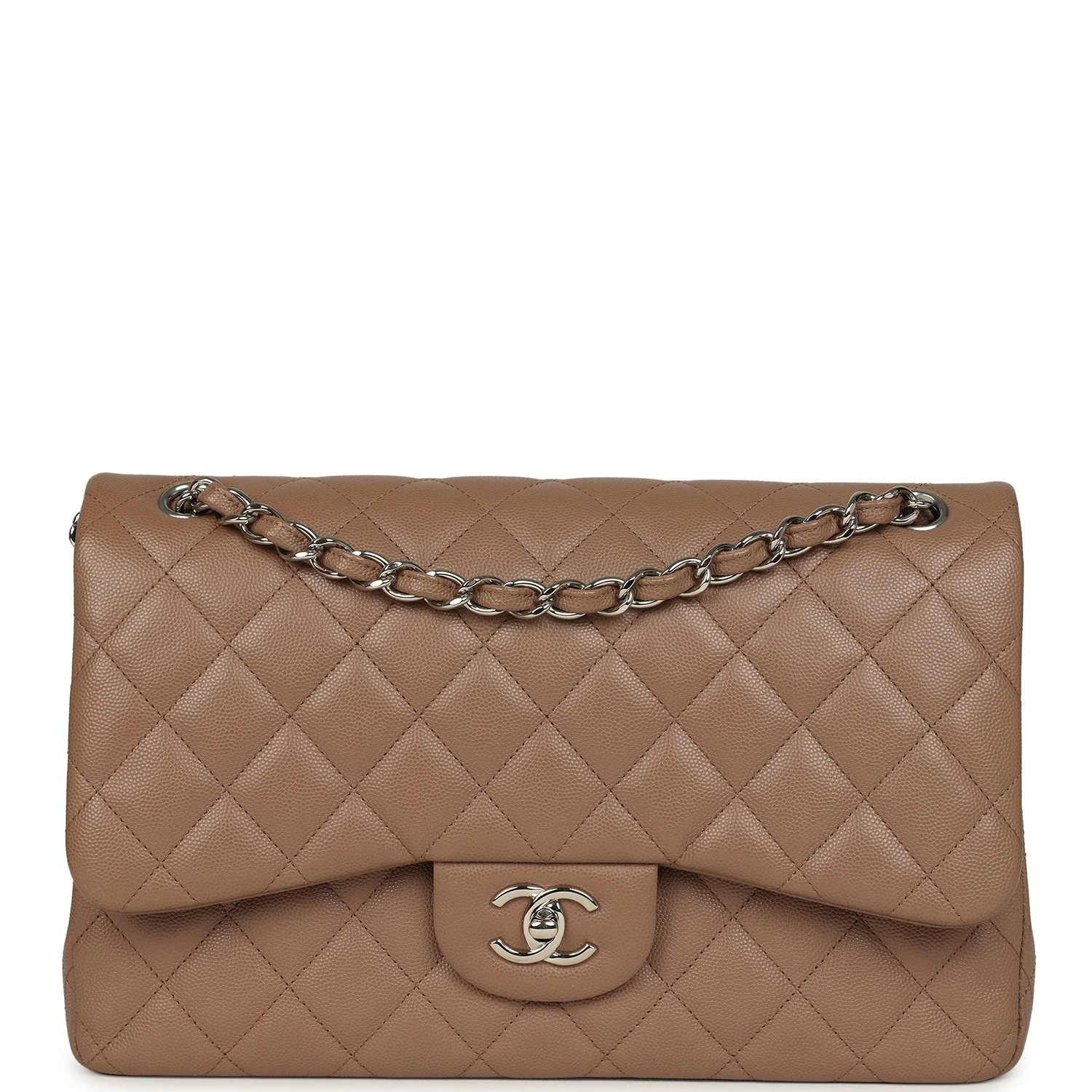 Pre-owned Chanel Jumbo Classic Double Flap Bag Dark Beige Caviar Silver Hardware