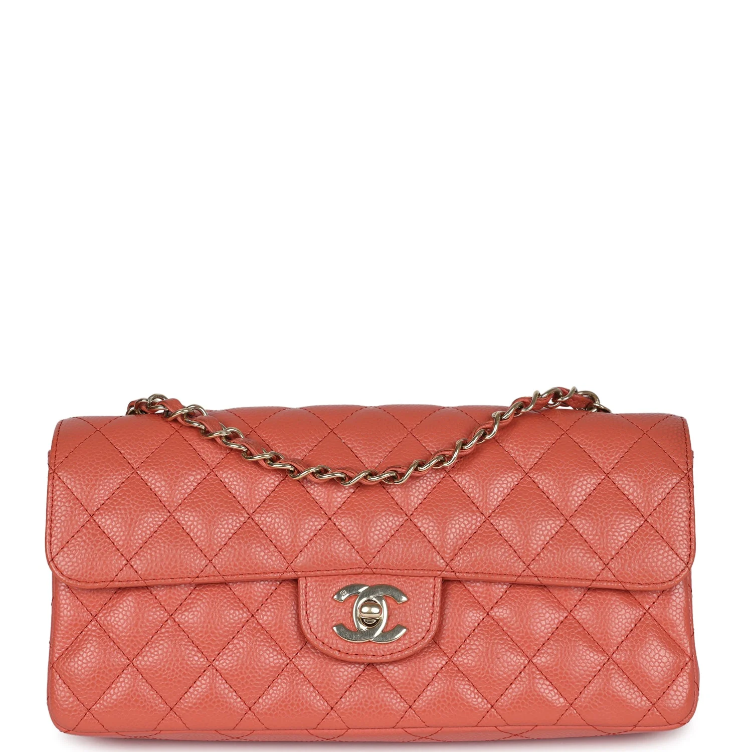 Vintage Chanel Classic East West Single Flap Coral Caviar Light Gold Hardware
