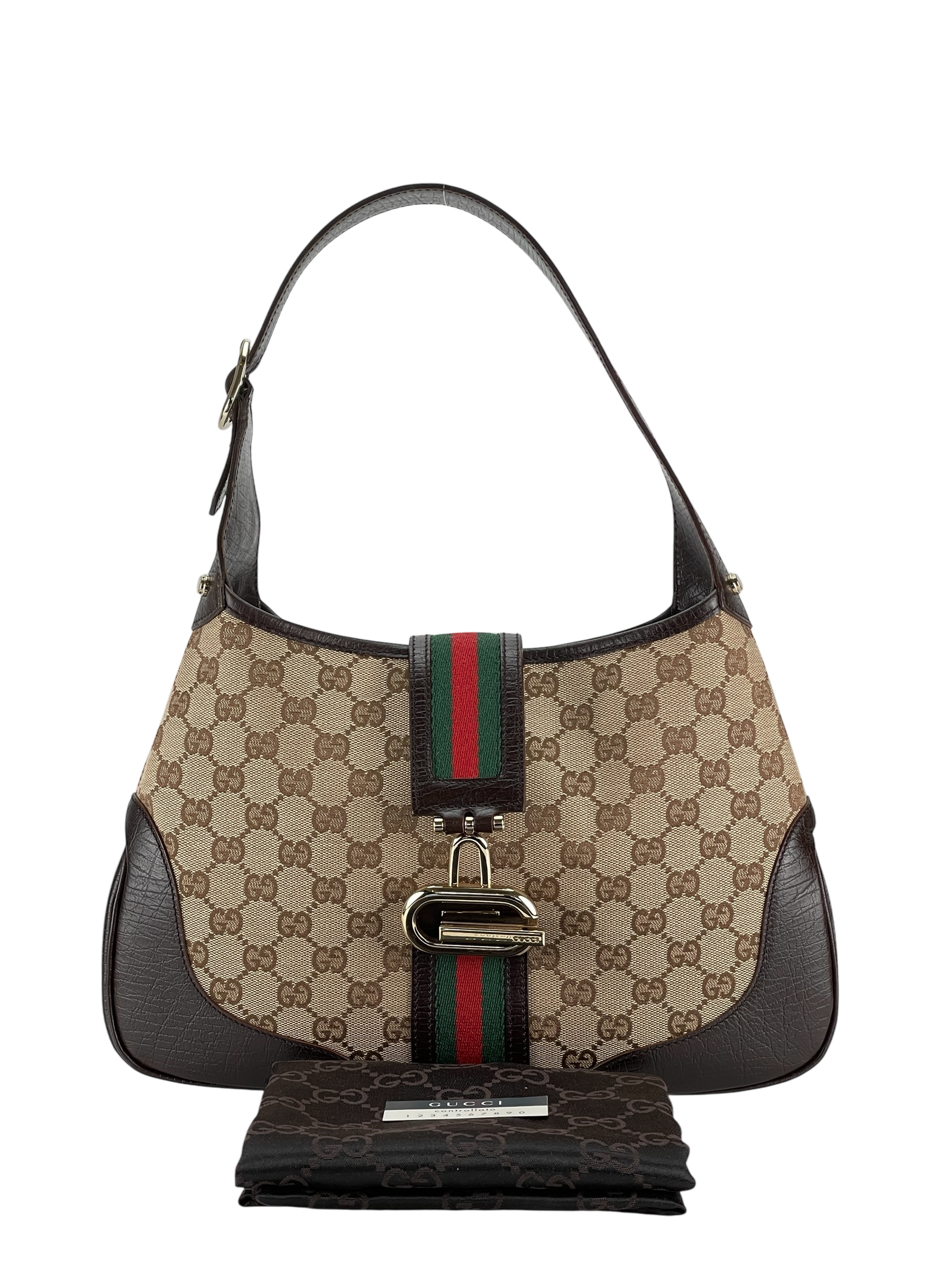 GUCCI - Brown Canvas leather Fastener Jackie Shoulder Bag