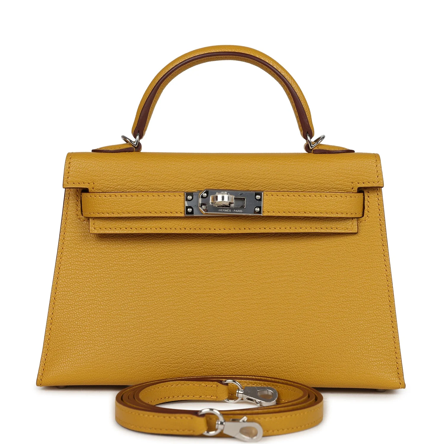 Hermes Kelly Sellier 20 Jaune Ambre Verso Chèvre Mysore Palladium Hardware
