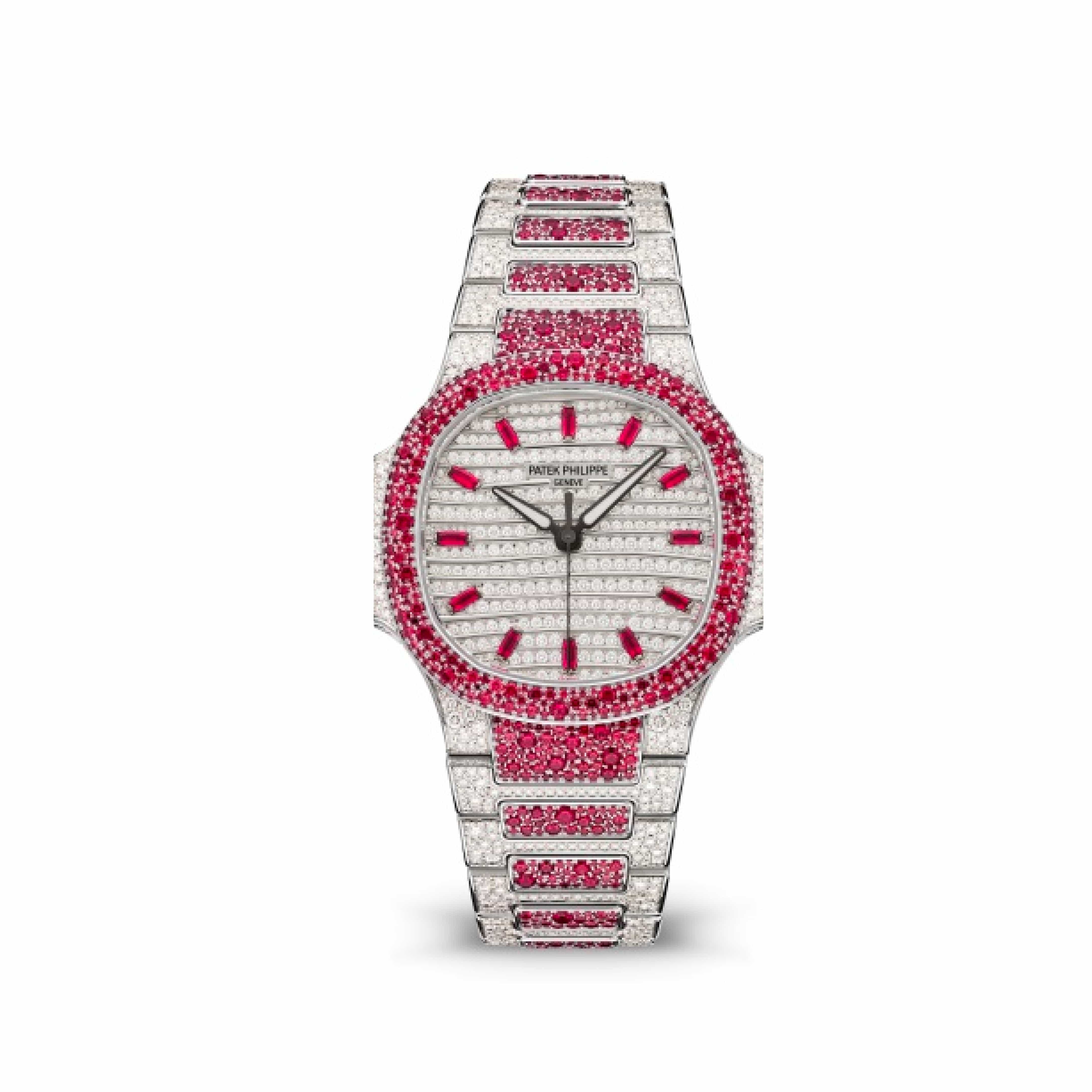 Patek Philippe Nautilus 7118/1452G 'Ladies Haute Joaillerie' White Gold Diamond Ruby Set