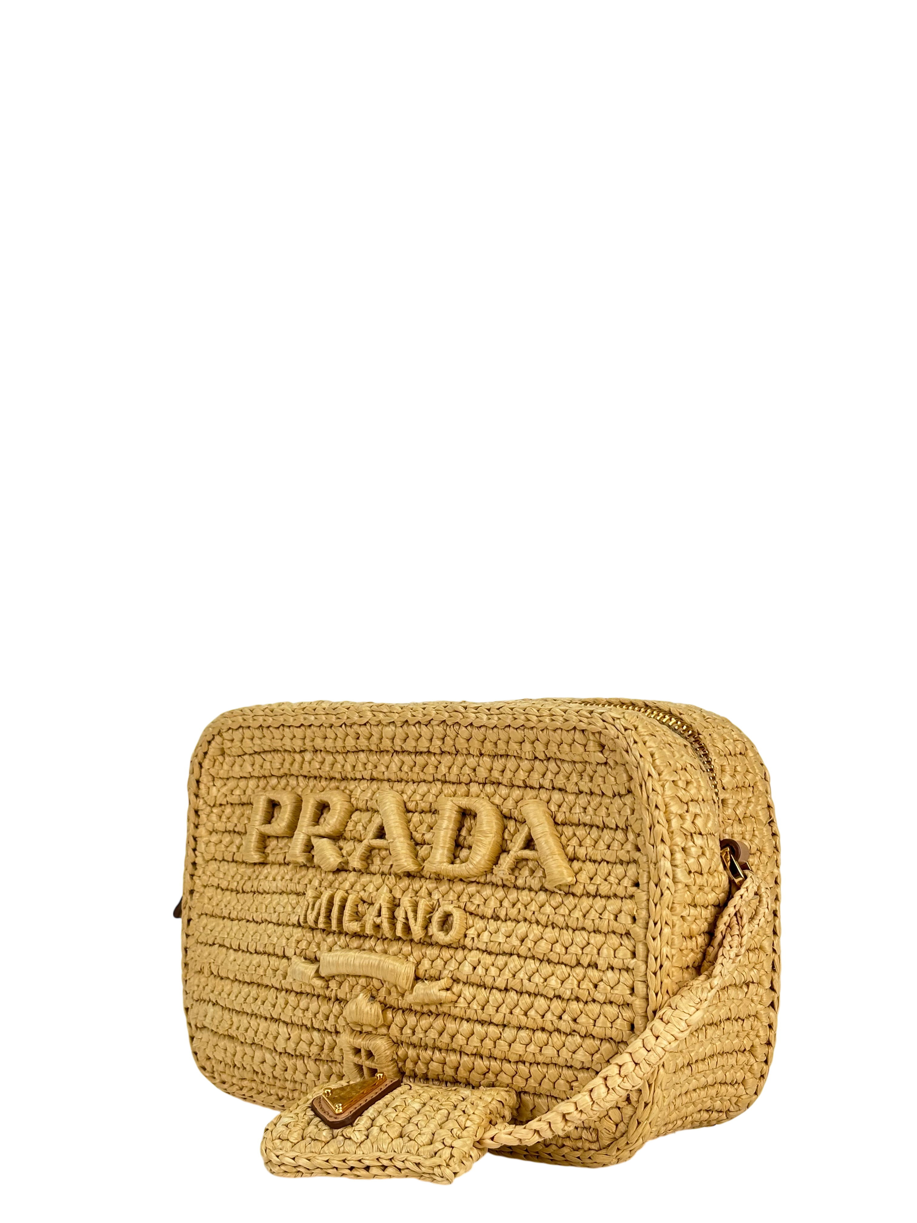 PRADA - Beige Raffia Leather Crossbody Bag