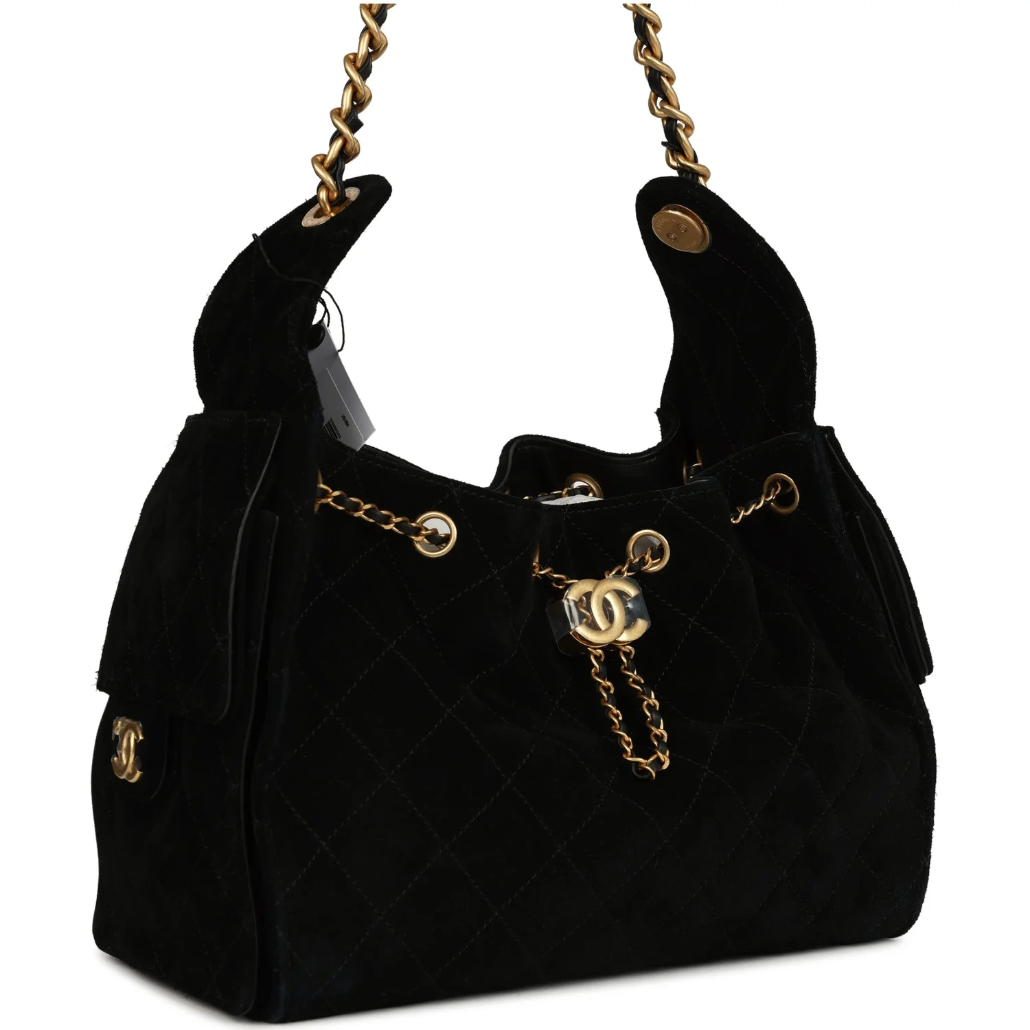 Chanel Small 25 Hobo Bag Black Suede Antique Gold Hardware