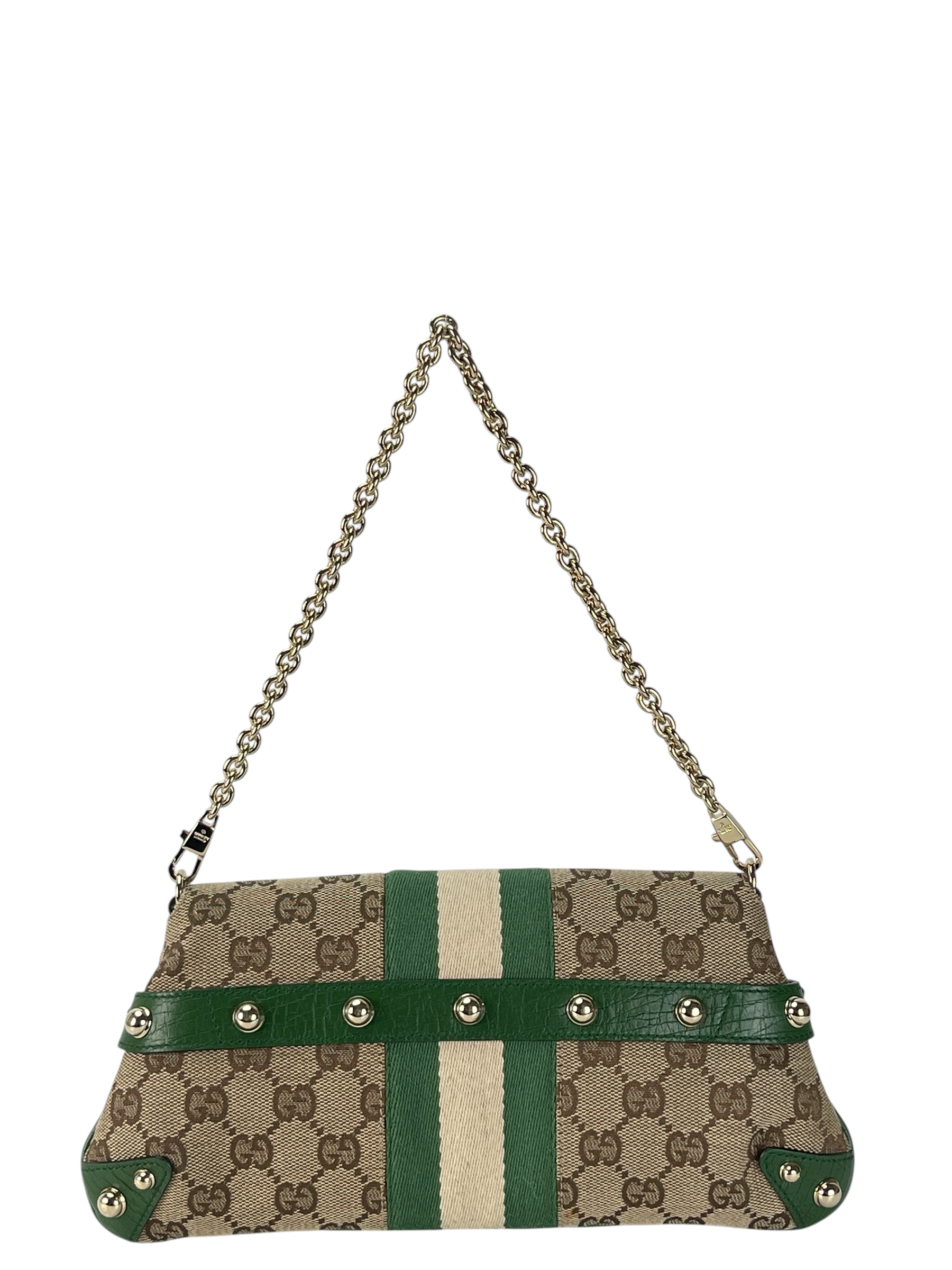 GUCCI - Green Horsebit Chain Cloth Crossbody Bag